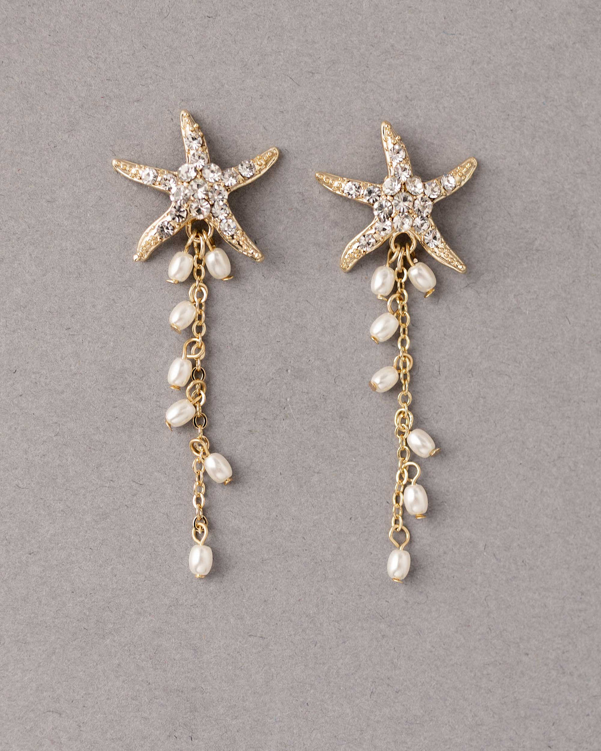 Crystal Starfish Pearl Dangle Earrings Gold - Cassandra Lynne