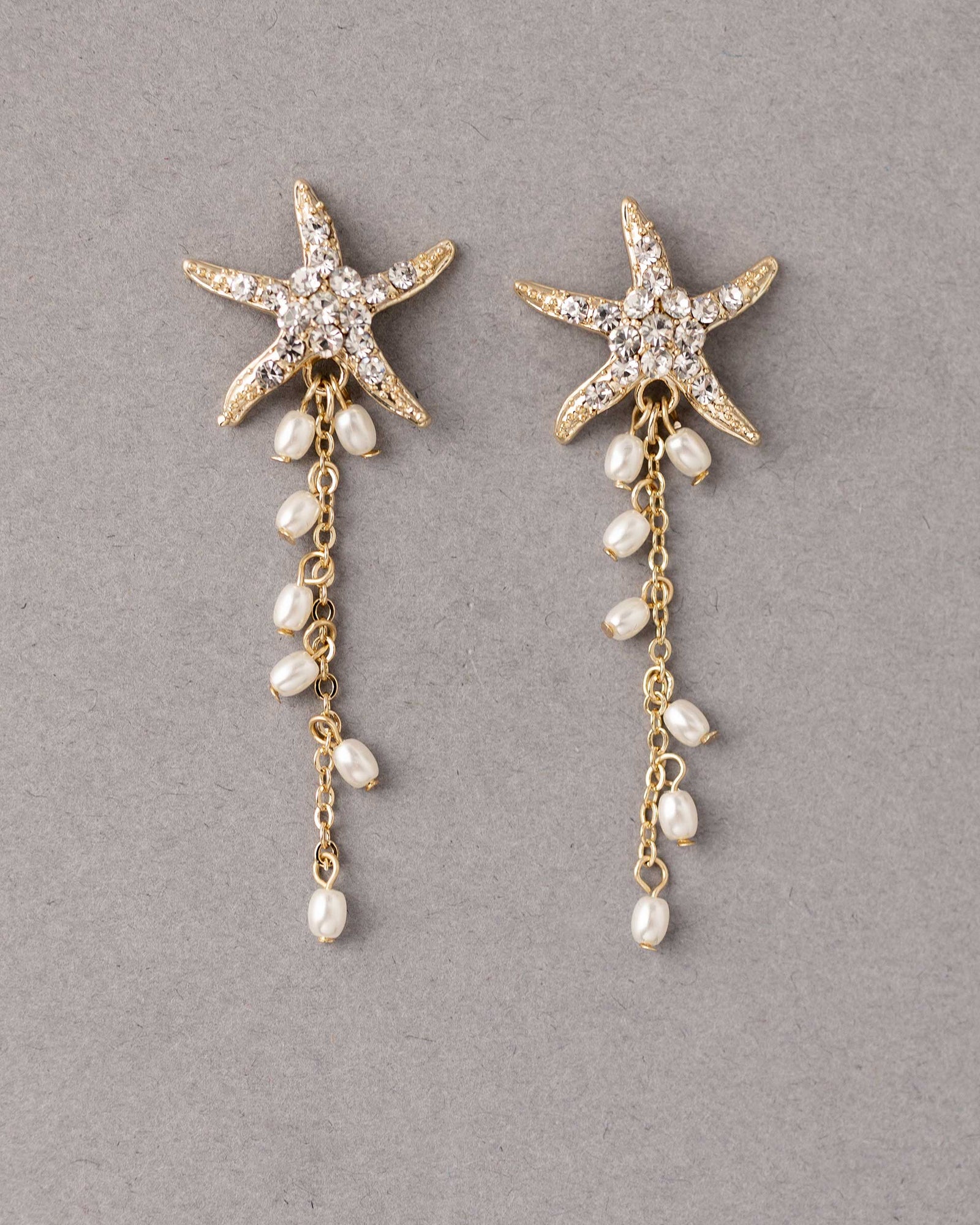 Crystal Starfish Pearl Dangle Earrings Gold - Cassandra Lynne