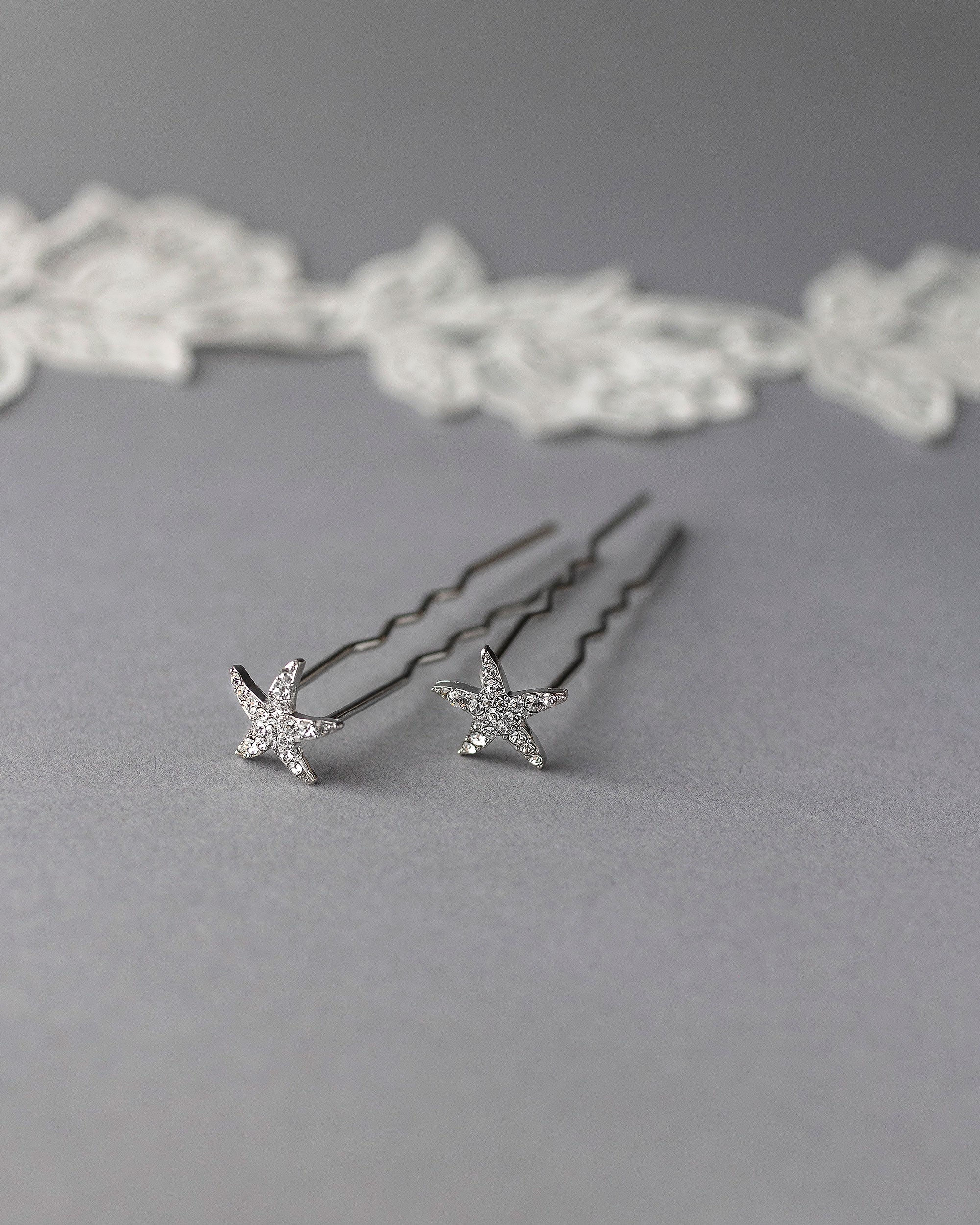 Crystal Starfish Hair Pin Set in Silver- Cassandra Lynne