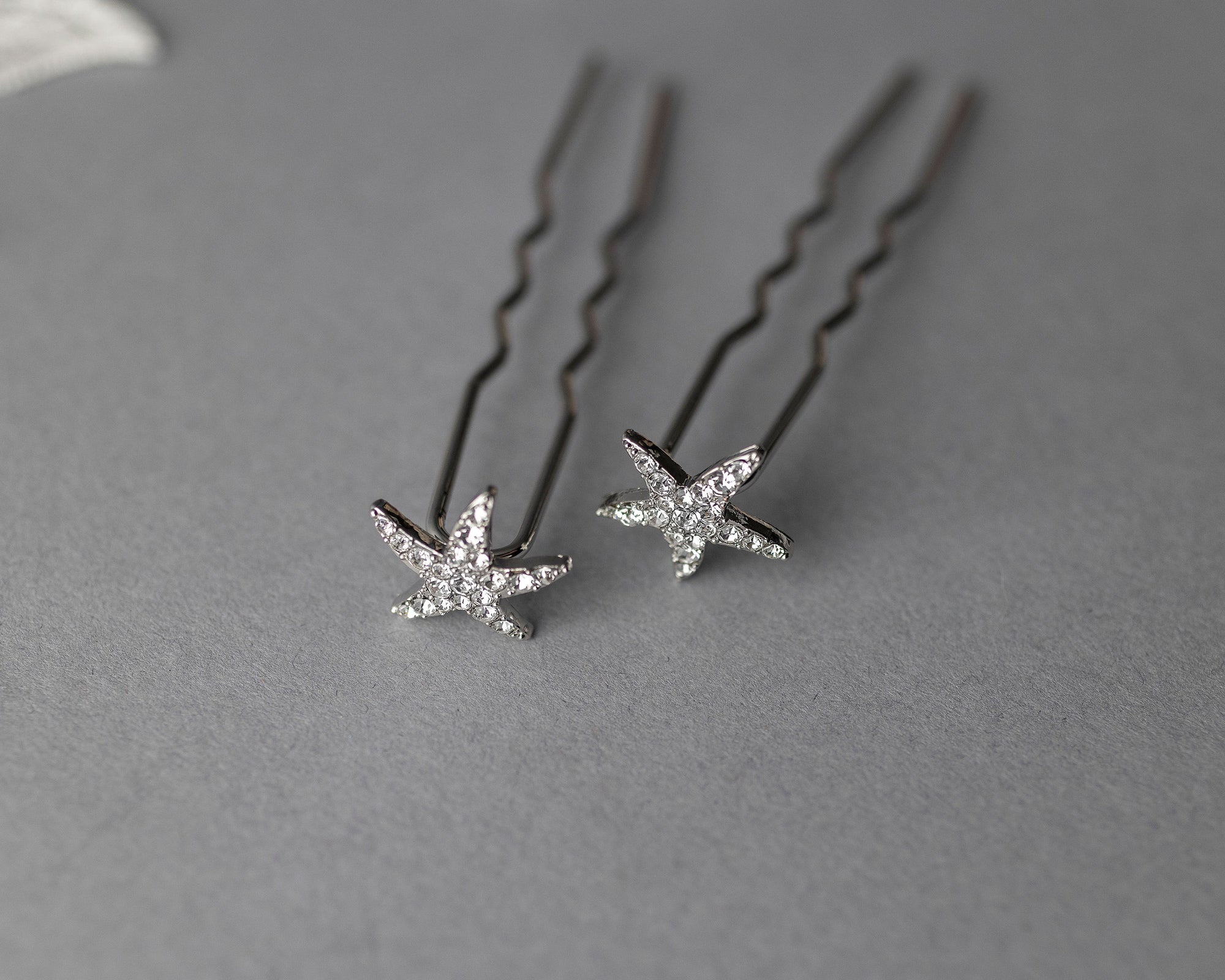 Crystal Starfish Hair Pin Set in Silver- Cassandra Lynne