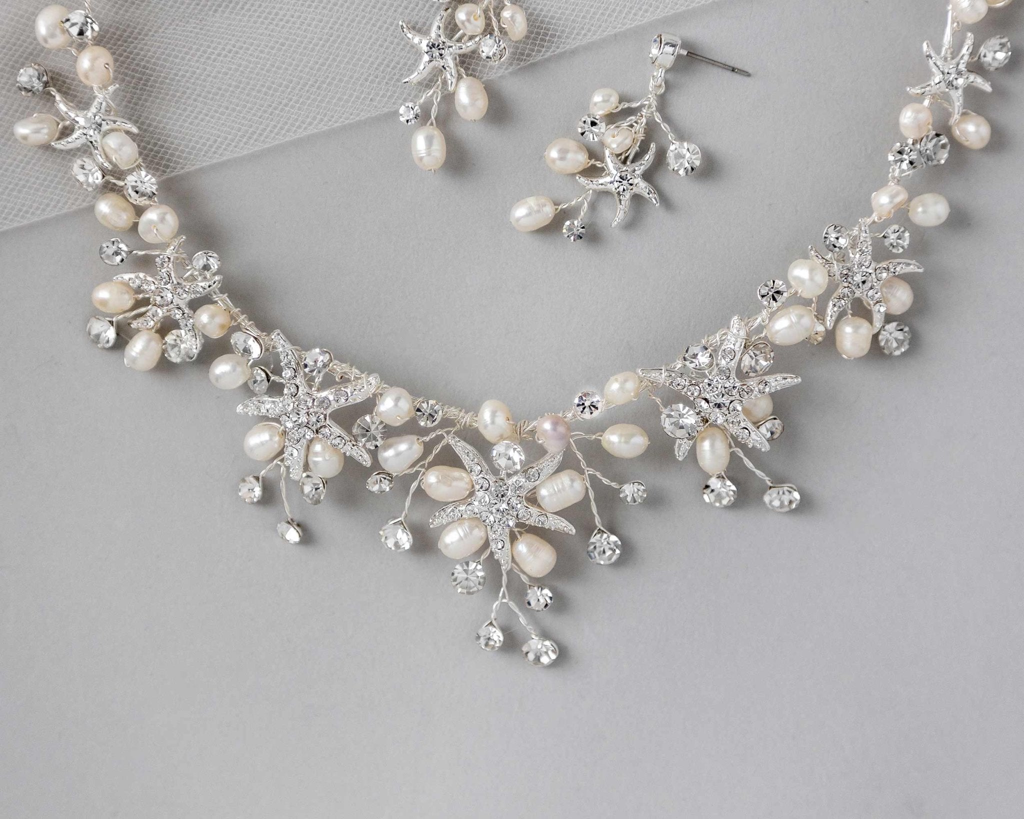 Starfish Wedding Necklace with Freshwater Pearls - Necklace Set - Cassandra Lynne