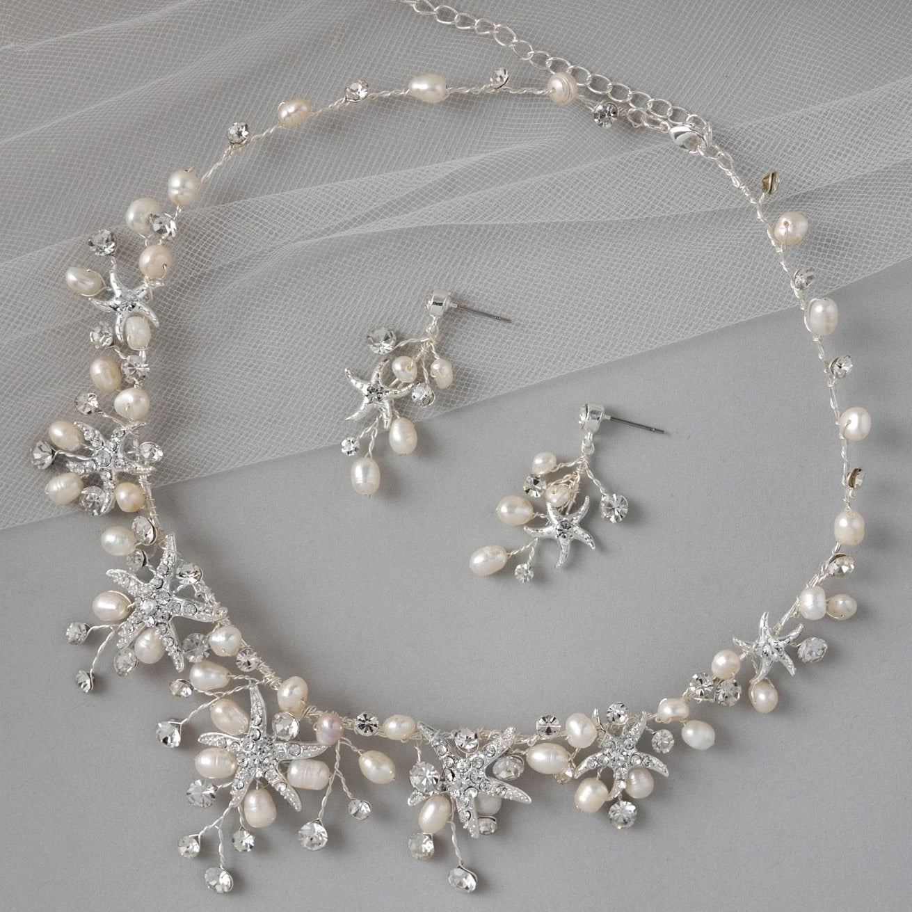 Starfish Wedding Necklace with Freshwater Pearls - Necklace Set - Cassandra Lynne