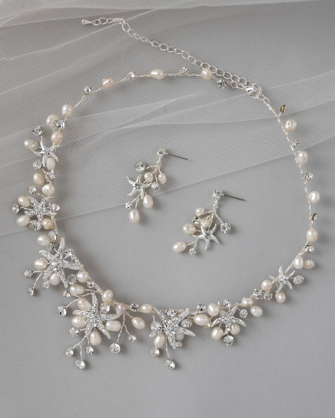 Starfish Wedding Necklace with Freshwater Pearls - Necklace Set - Cassandra Lynne