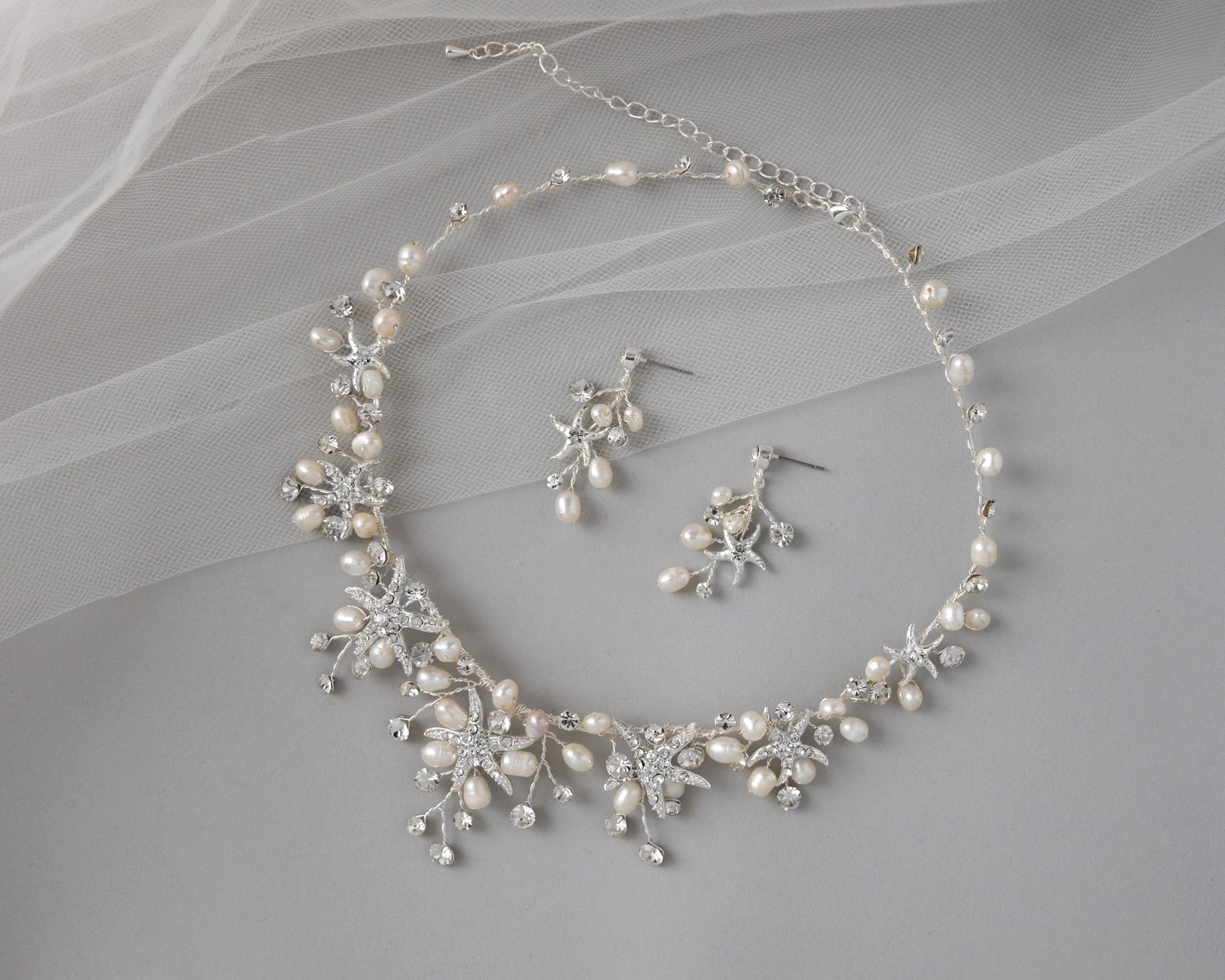 Starfish Wedding Necklace with Freshwater Pearls - Necklace Set - Cassandra Lynne