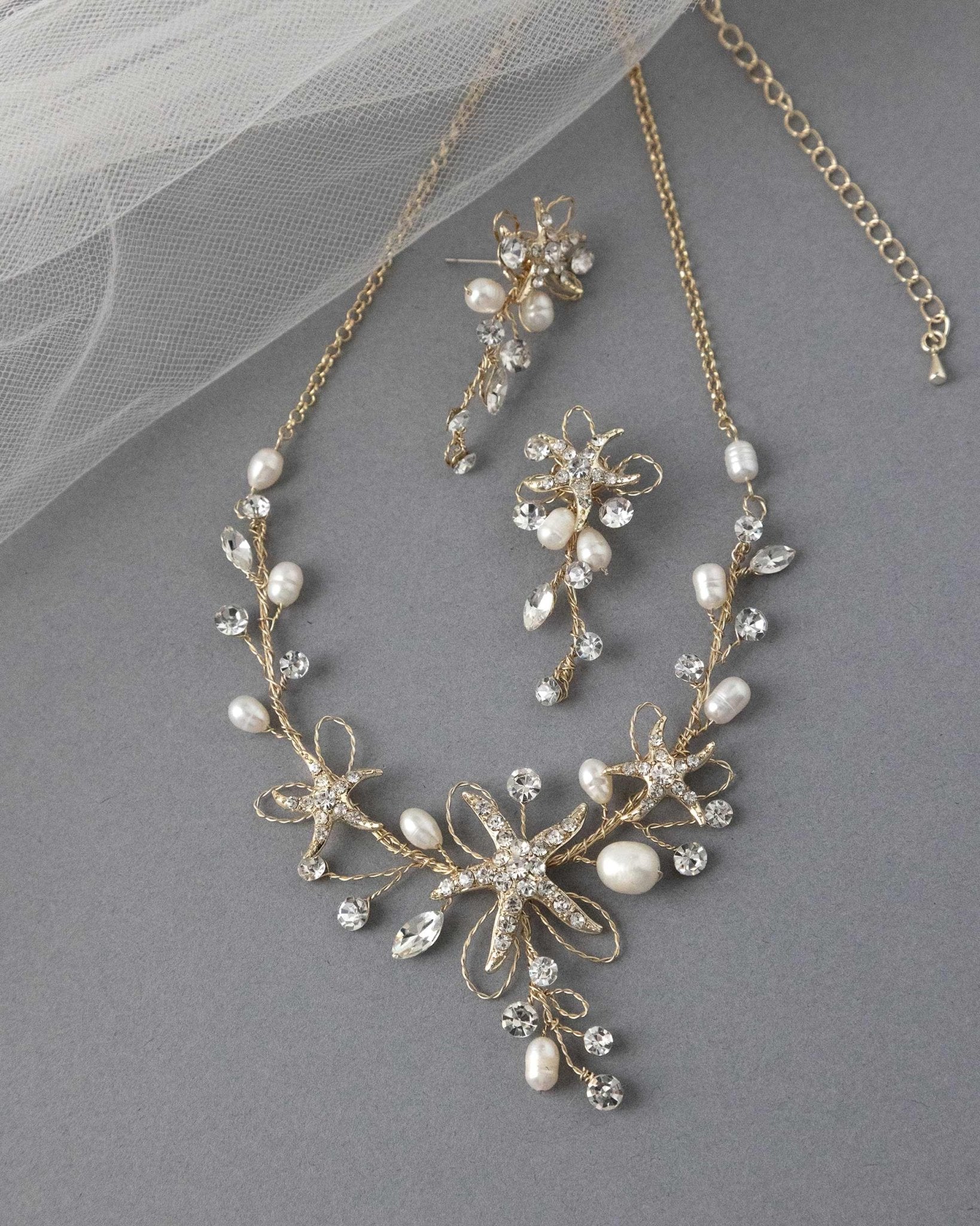 Starfish Wedding Necklace with Pearls - Necklace Set - Cassandra Lynne