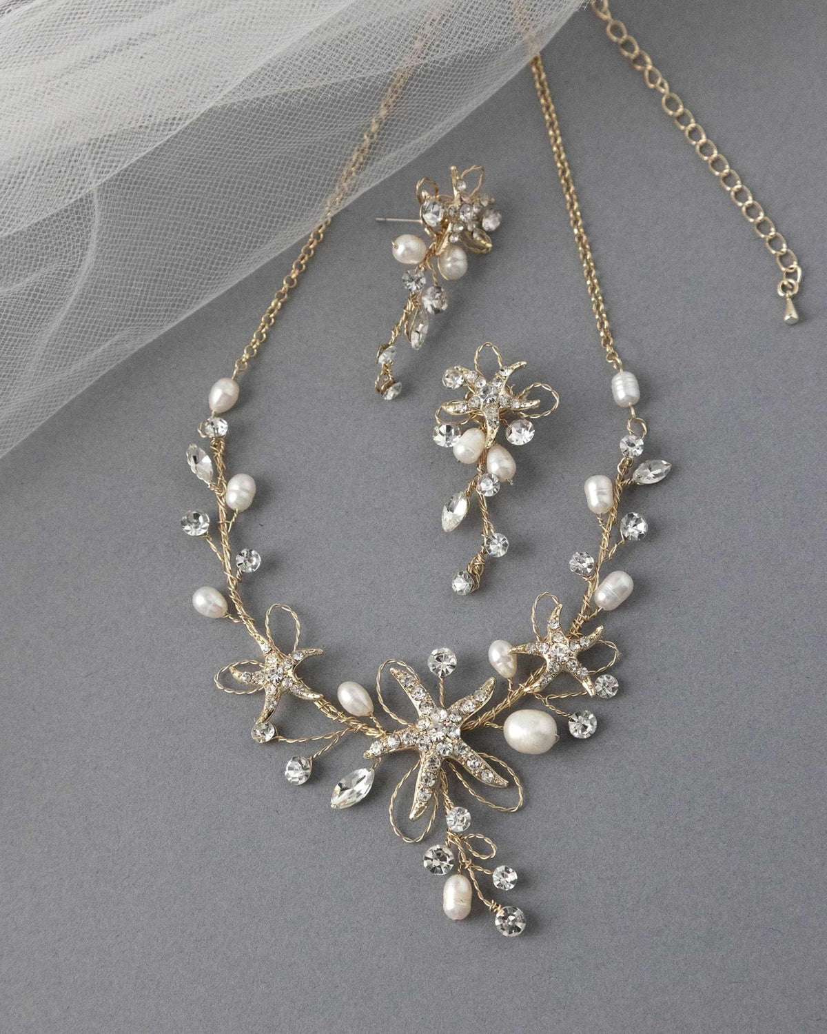 Starfish Wedding Necklace with Pearls - Necklace Set - Cassandra Lynne