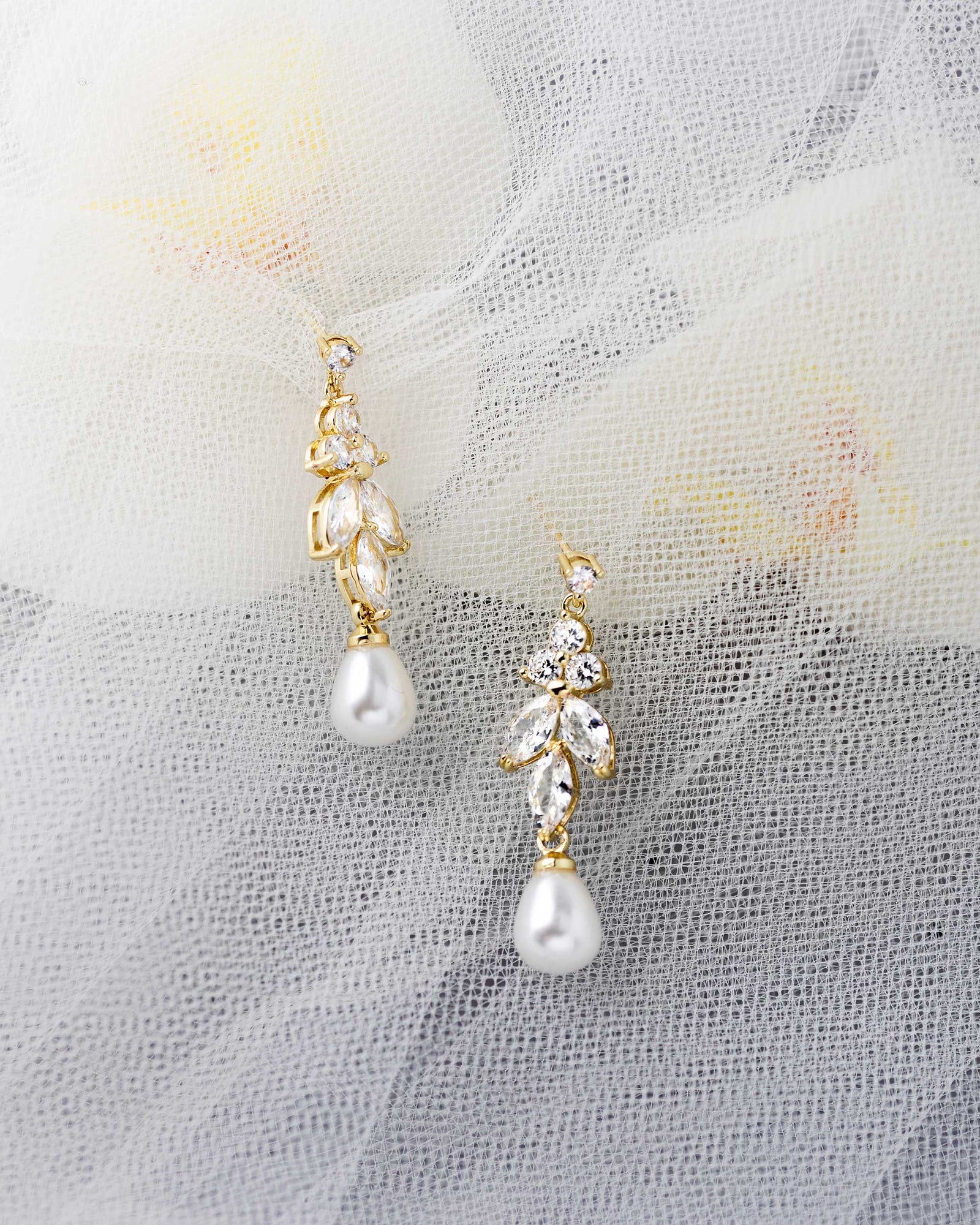 Teardrop Pearl CZ Earrings Gold -Cassandra Lynne
