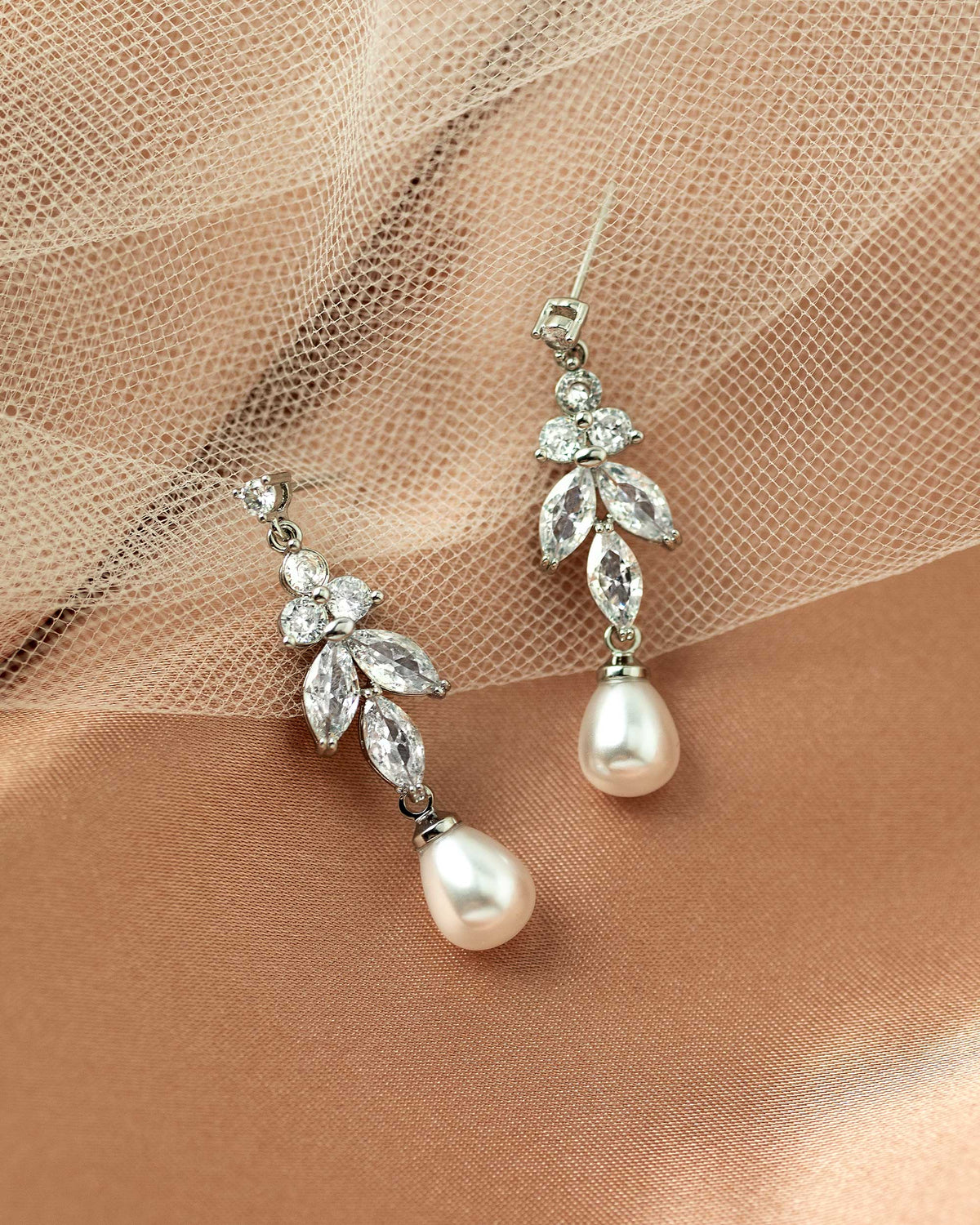 Teardrop Pearl CZ Earrings Silver -Cassandra Lynne