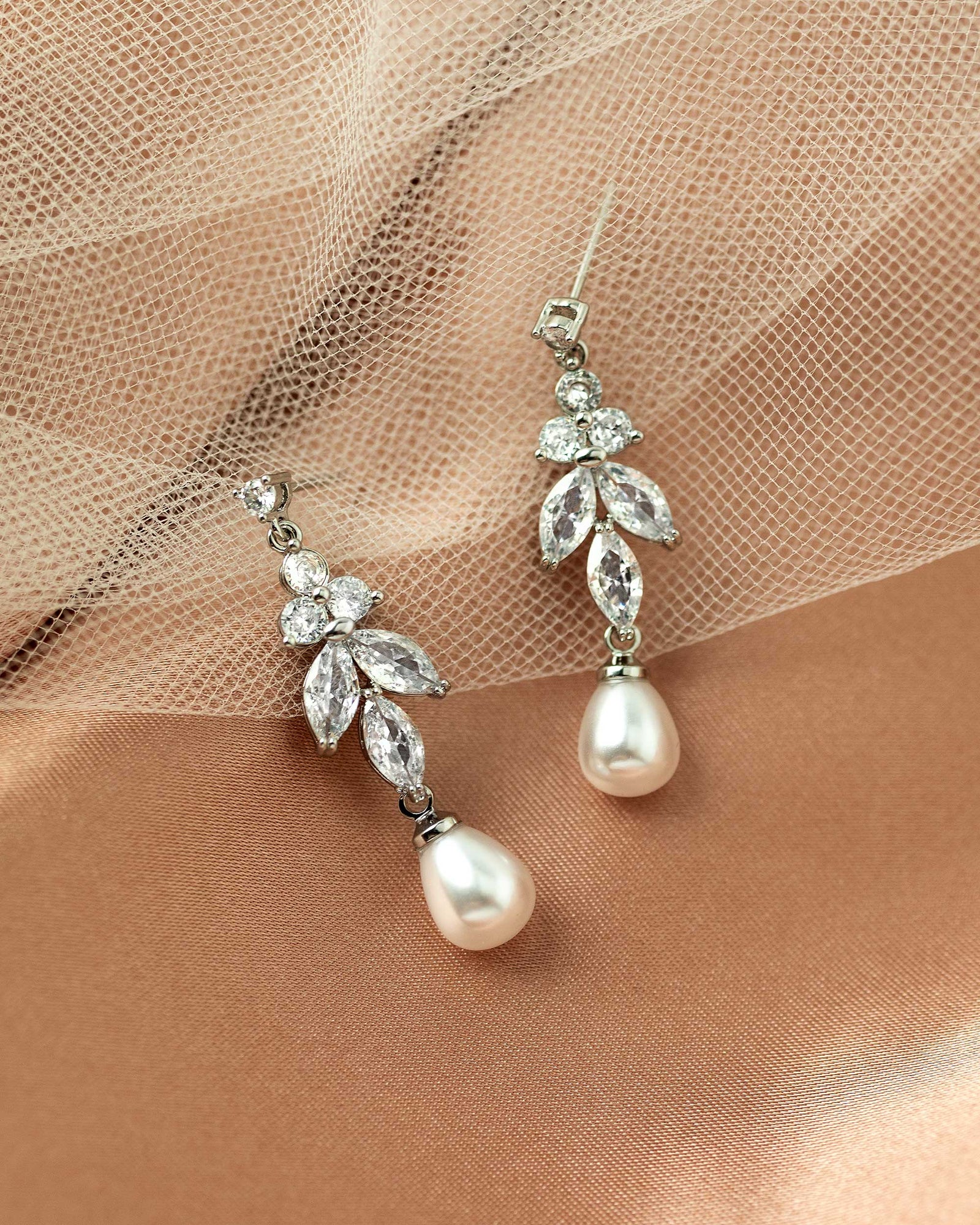 Teardrop Pearl CZ Earrings Silver -Cassandra Lynne