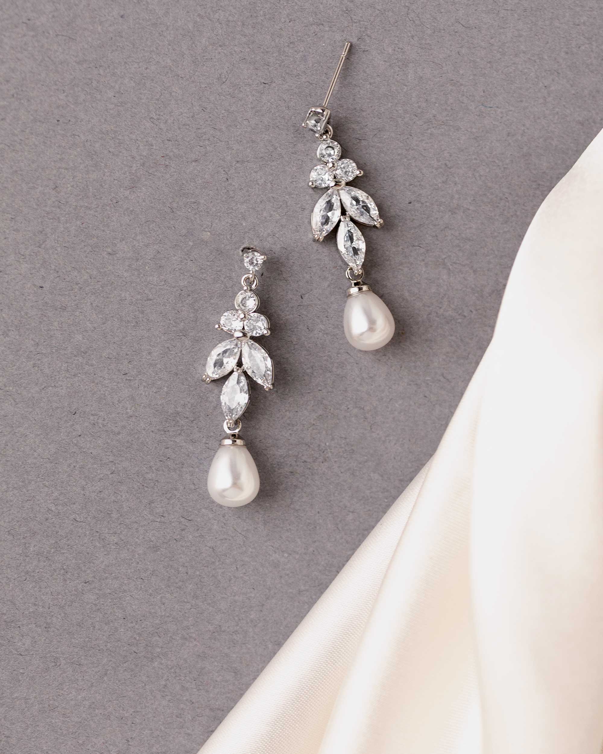 Teardrop Pearl CZ Earrings Silver -Cassandra Lynne