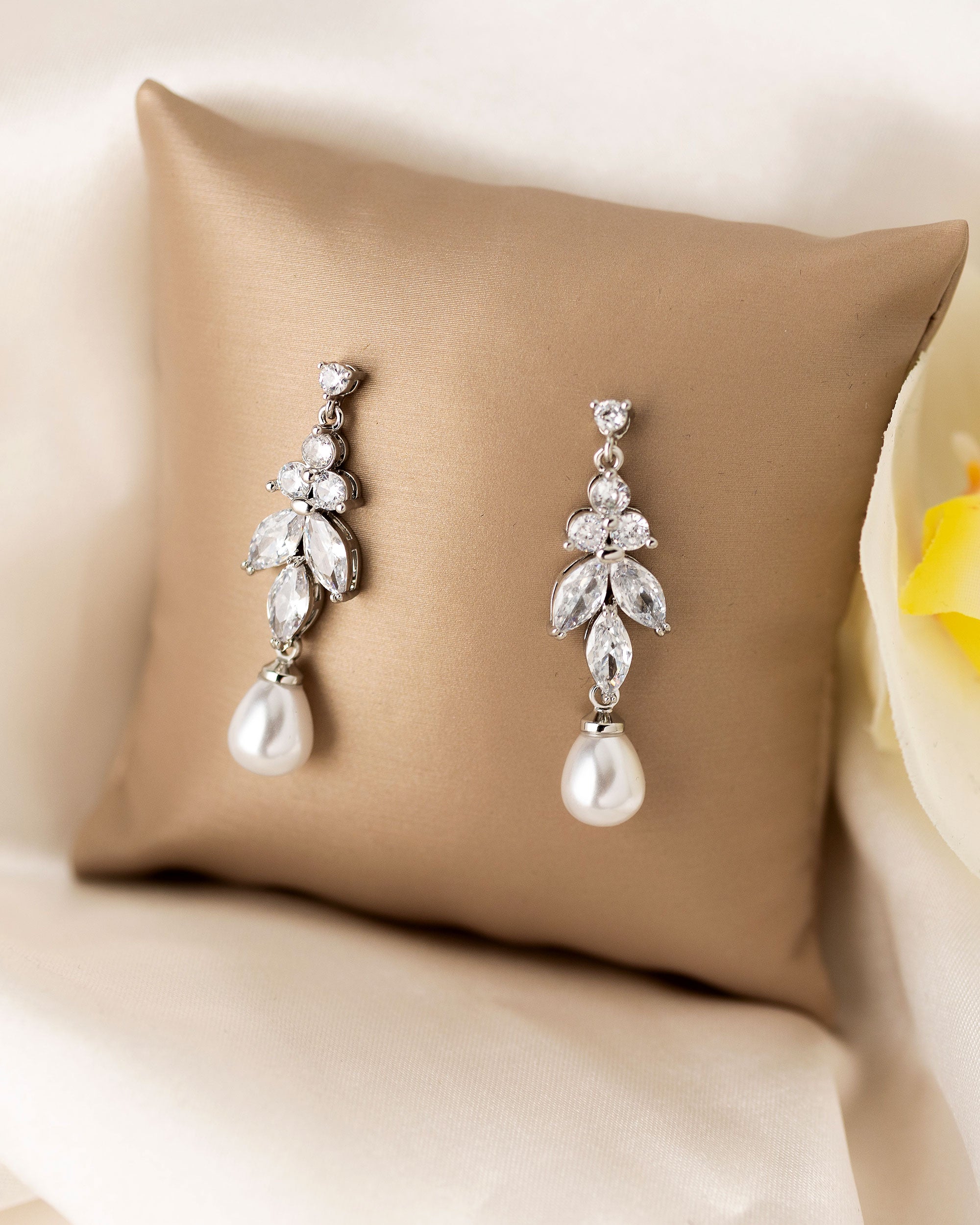 Teardrop Pearl CZ Earrings Silver-Cassandra Lynne