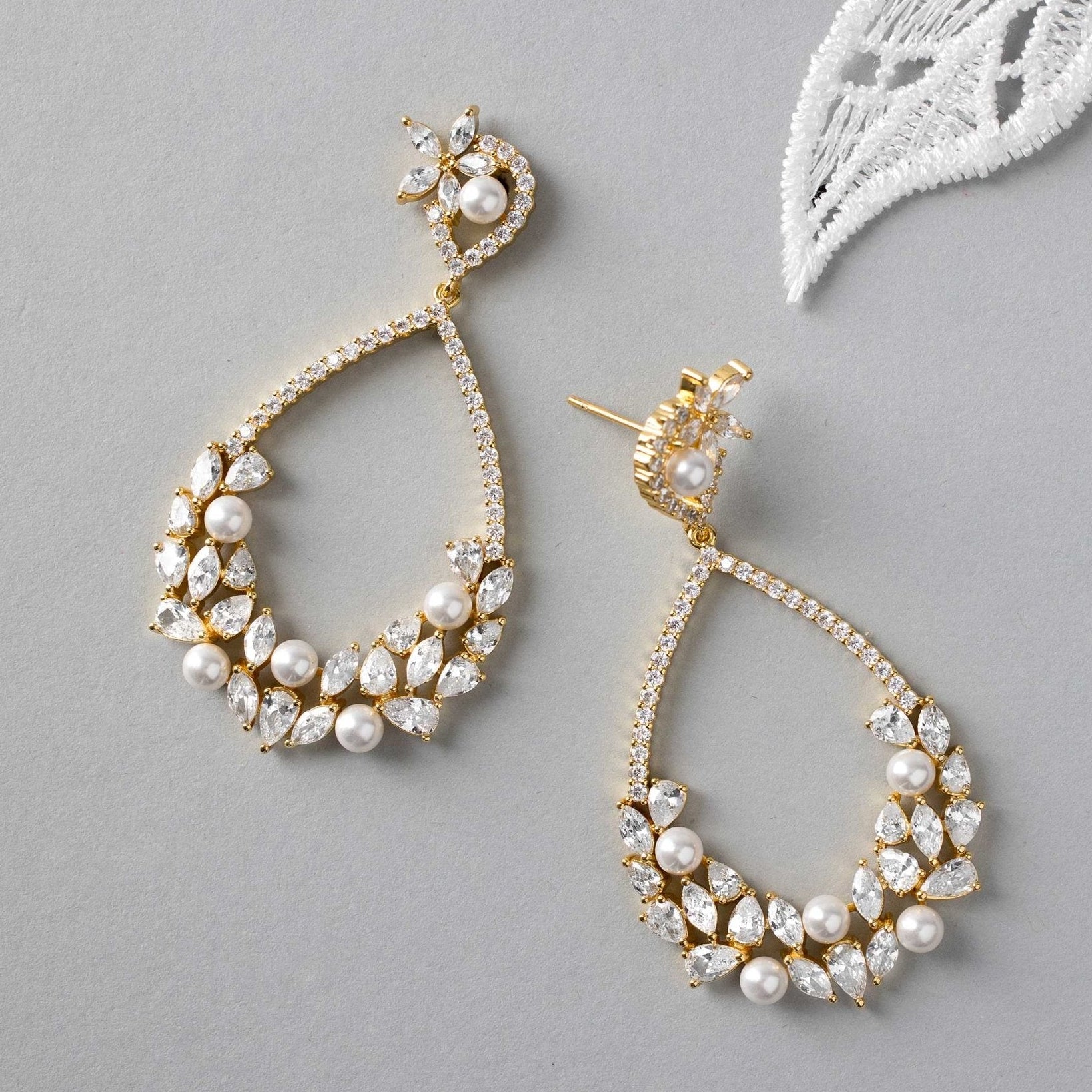 Teardrop Hoop Cluster Bridal Earrings - Earrings - Cassandra Lynne