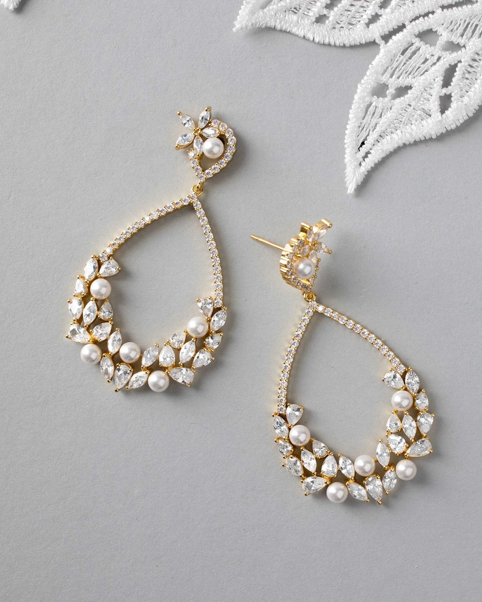 Teardrop Hoop Cluster Bridal Earrings - Earrings - Cassandra Lynne