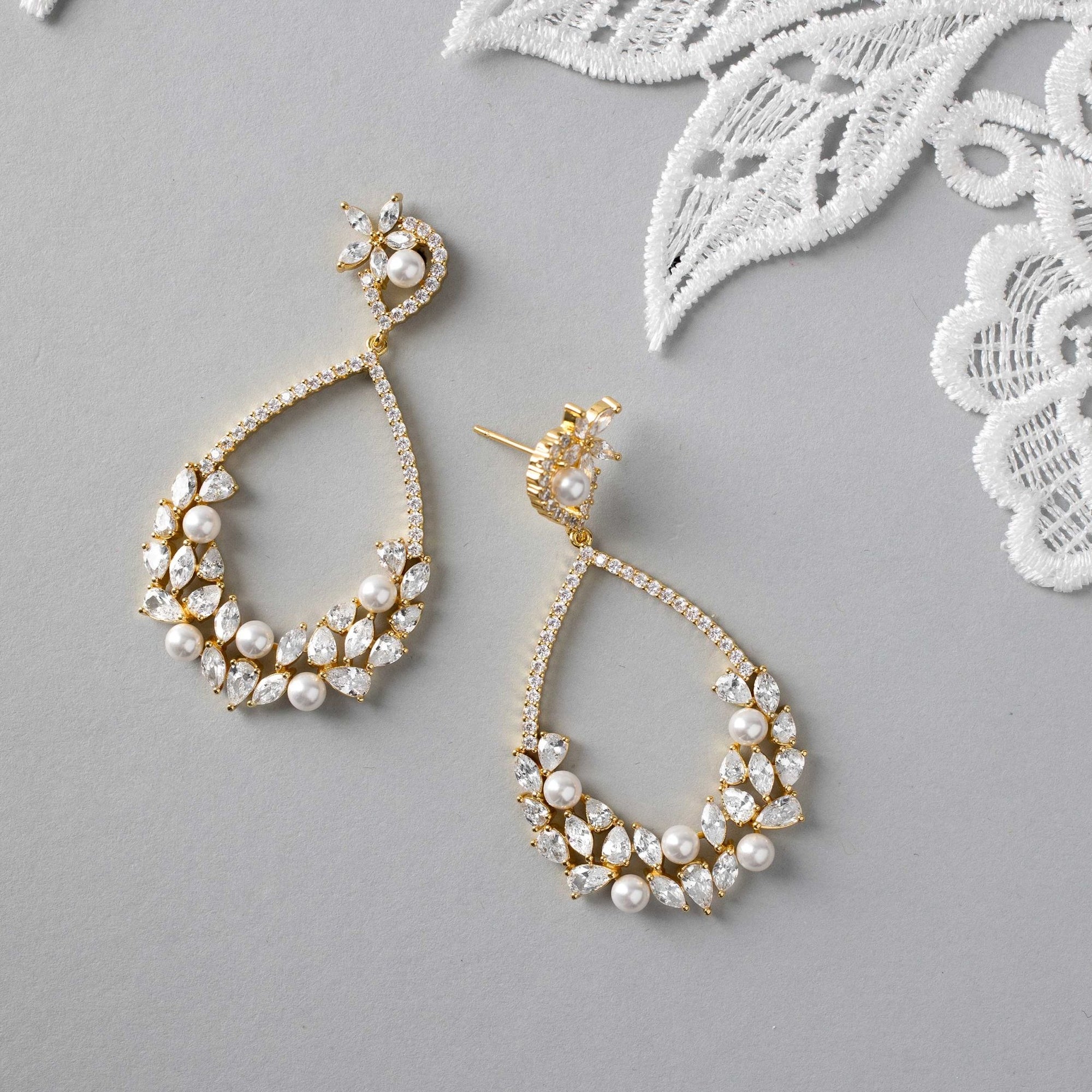 Teardrop Hoop Cluster Bridal Earrings - Earrings - Cassandra Lynne