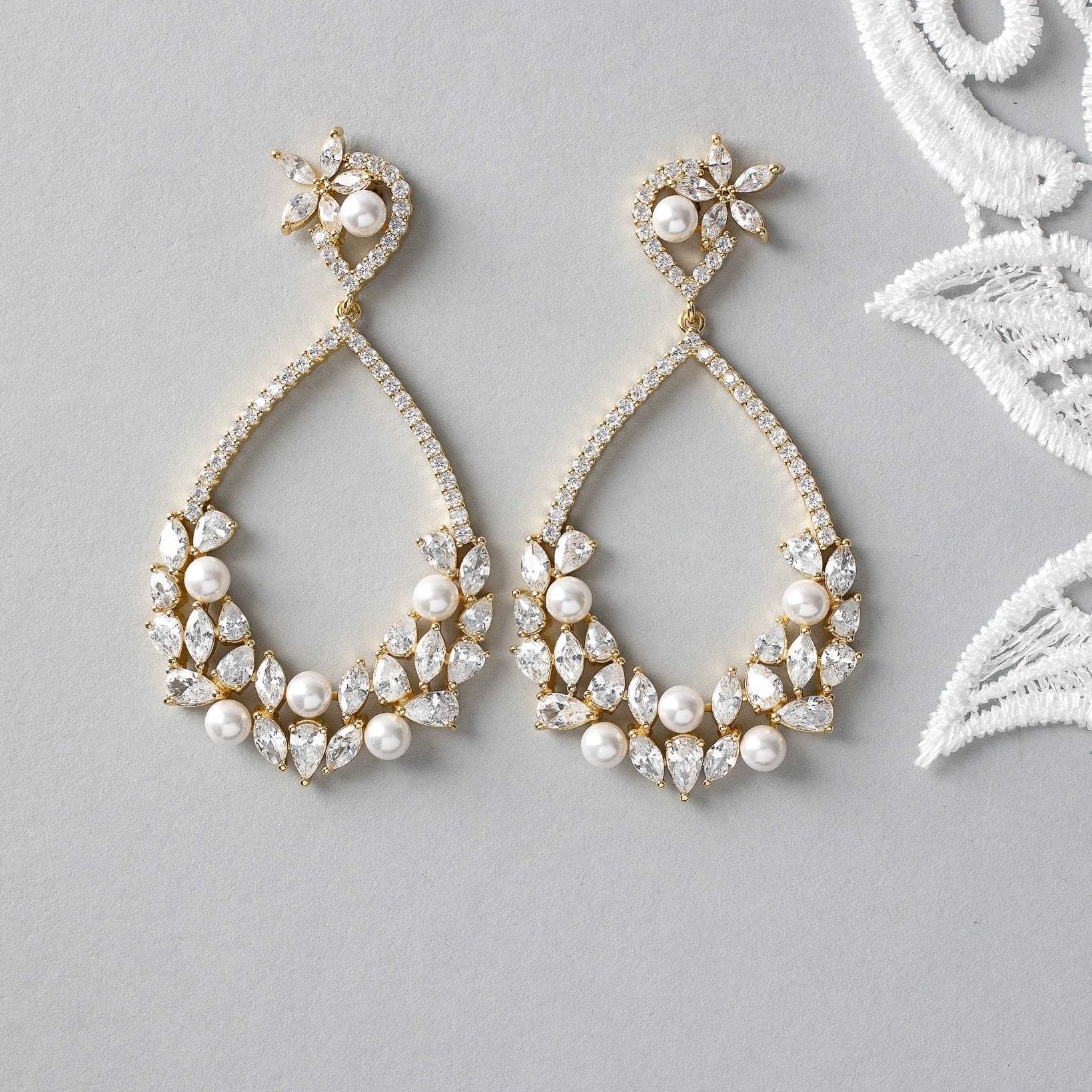 Teardrop Hoop Cluster Bridal Earrings - Earrings - Cassandra Lynne