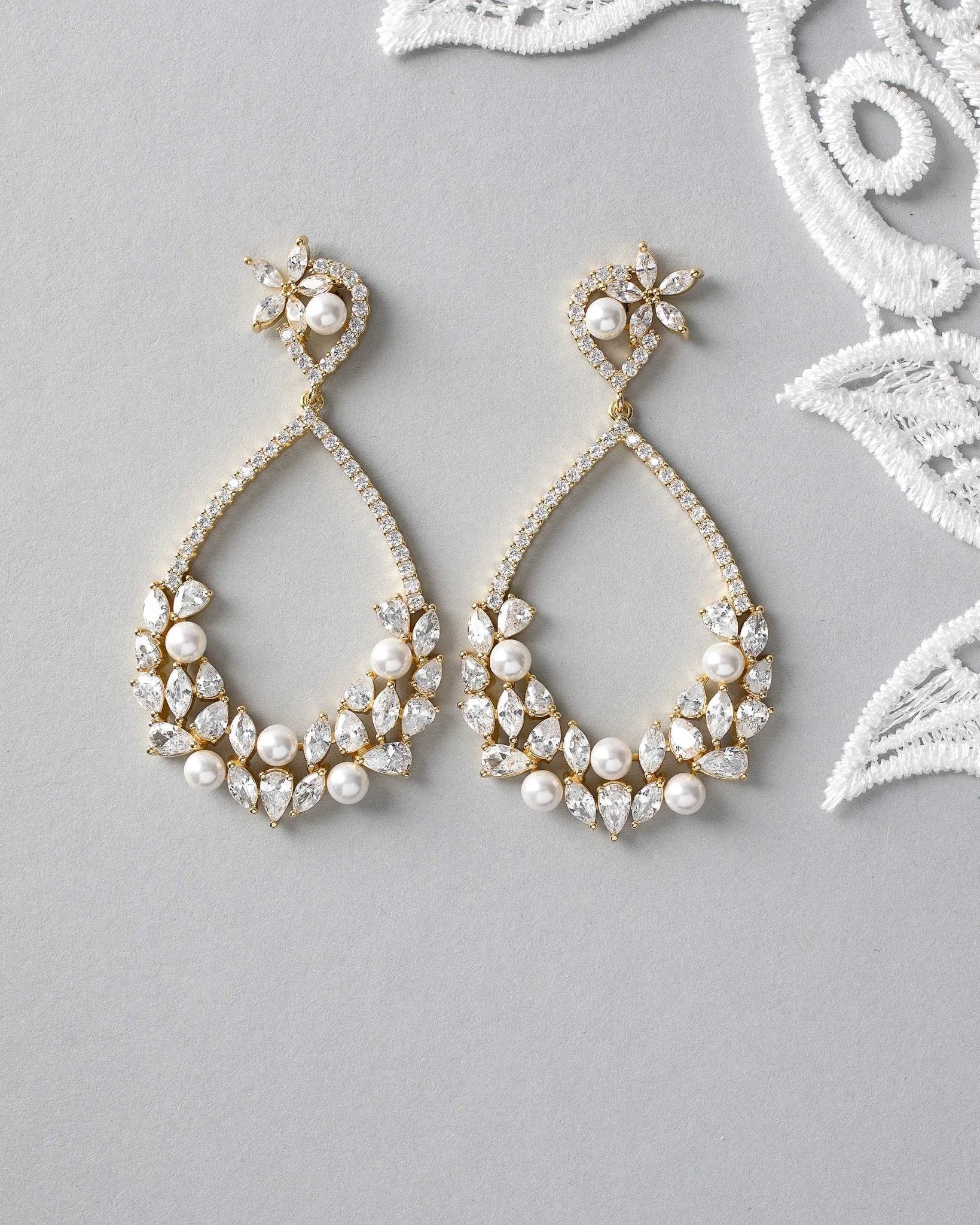 Teardrop Hoop Cluster Bridal Earrings - Earrings - Cassandra Lynne