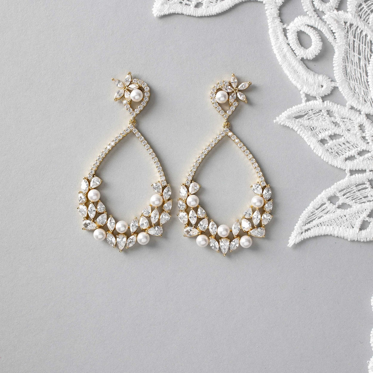 Teardrop Hoop Cluster Bridal Earrings - Earrings - Cassandra Lynne