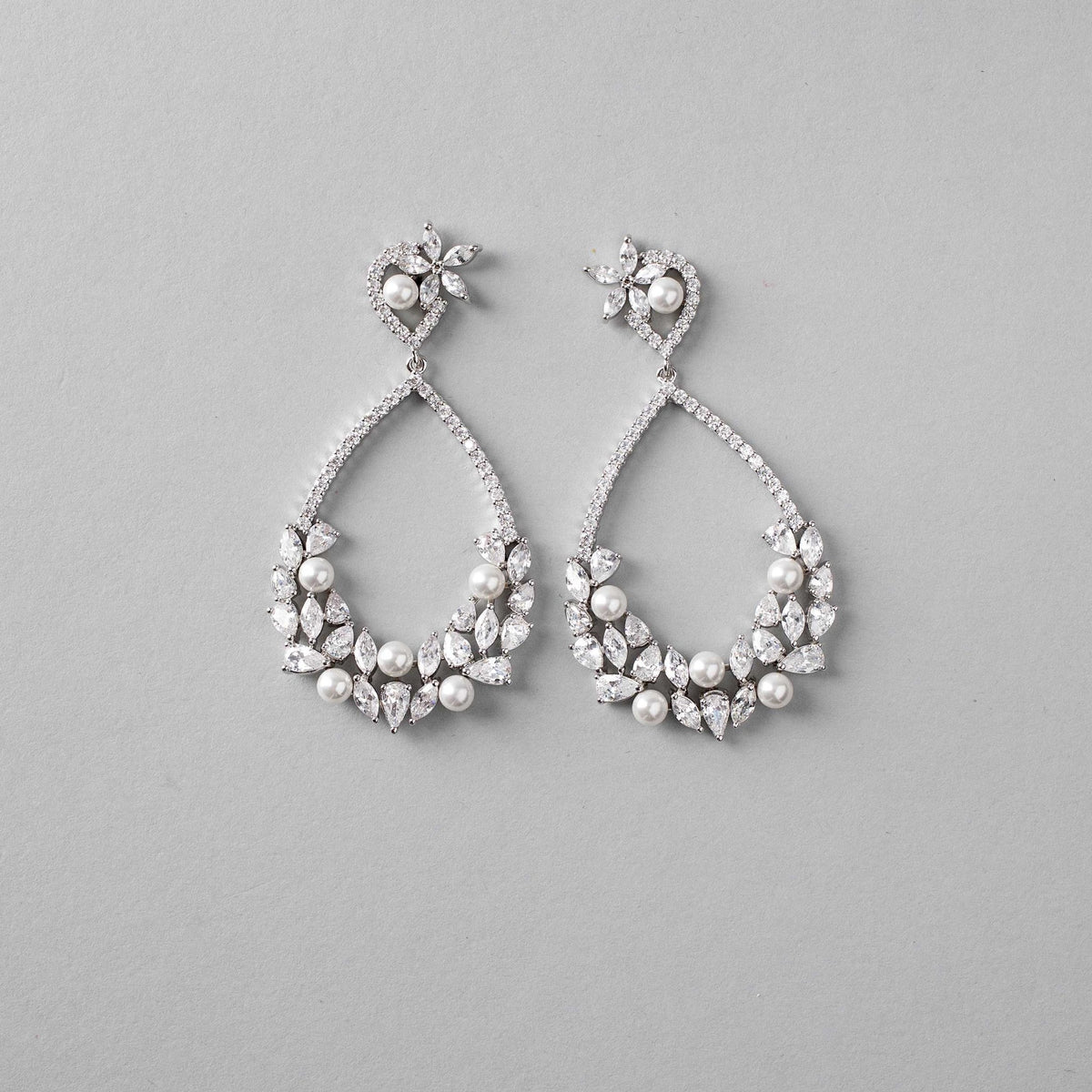 Teardrop Hoop Cluster Bridal Earrings - Earrings - Cassandra Lynne