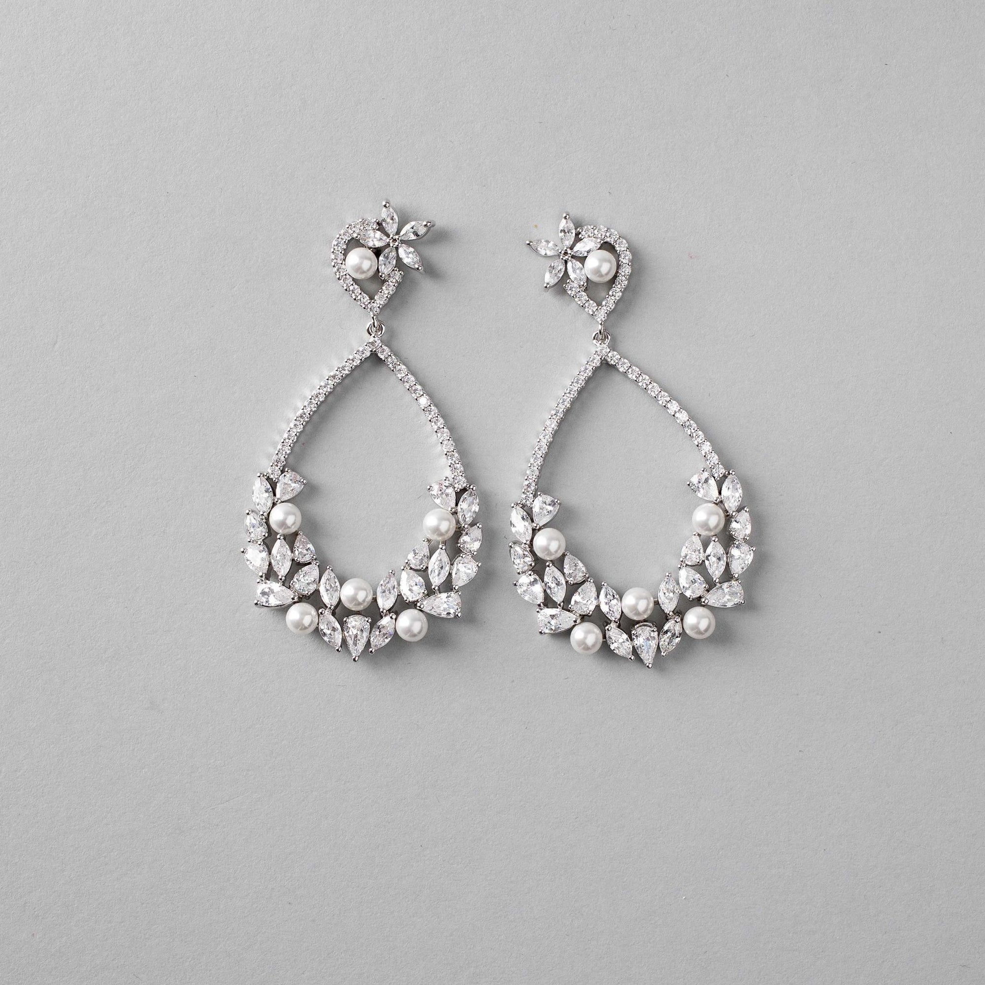 Teardrop Hoop Cluster Bridal Earrings - Earrings - Cassandra Lynne