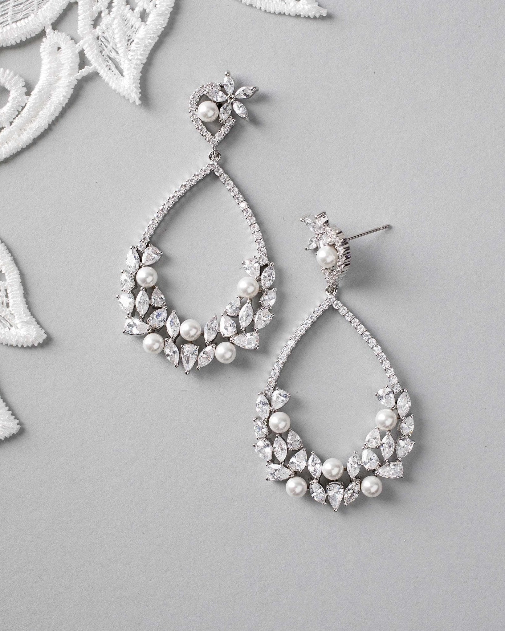 Teardrop Hoop Cluster Bridal Earrings - Earrings - Cassandra Lynne