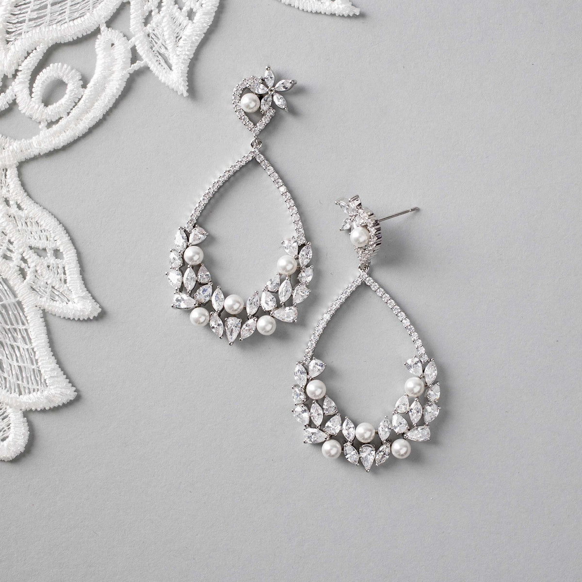 Teardrop Hoop Cluster Bridal Earrings - Earrings - Cassandra Lynne