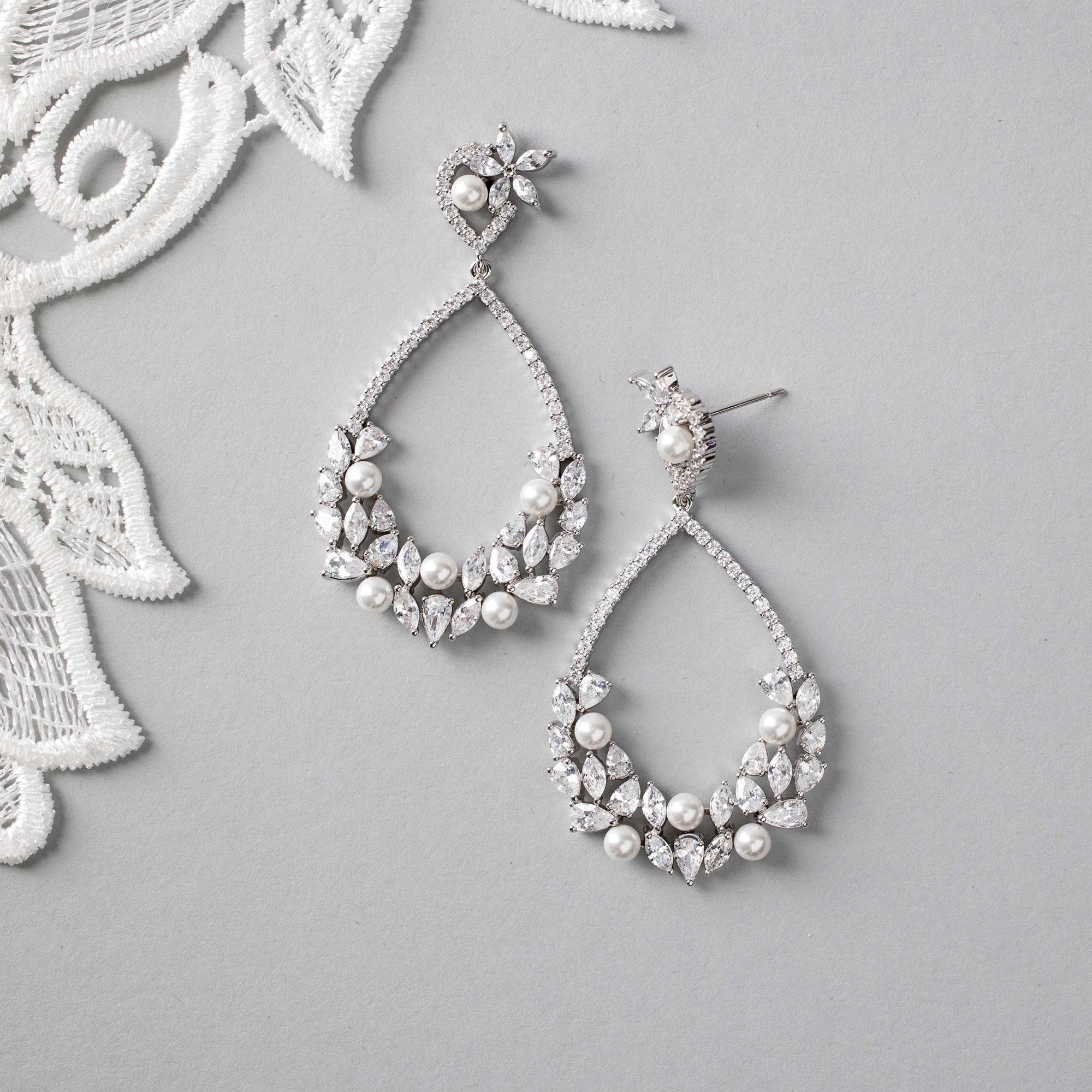 Teardrop Hoop Cluster Bridal Earrings - Earrings - Cassandra Lynne
