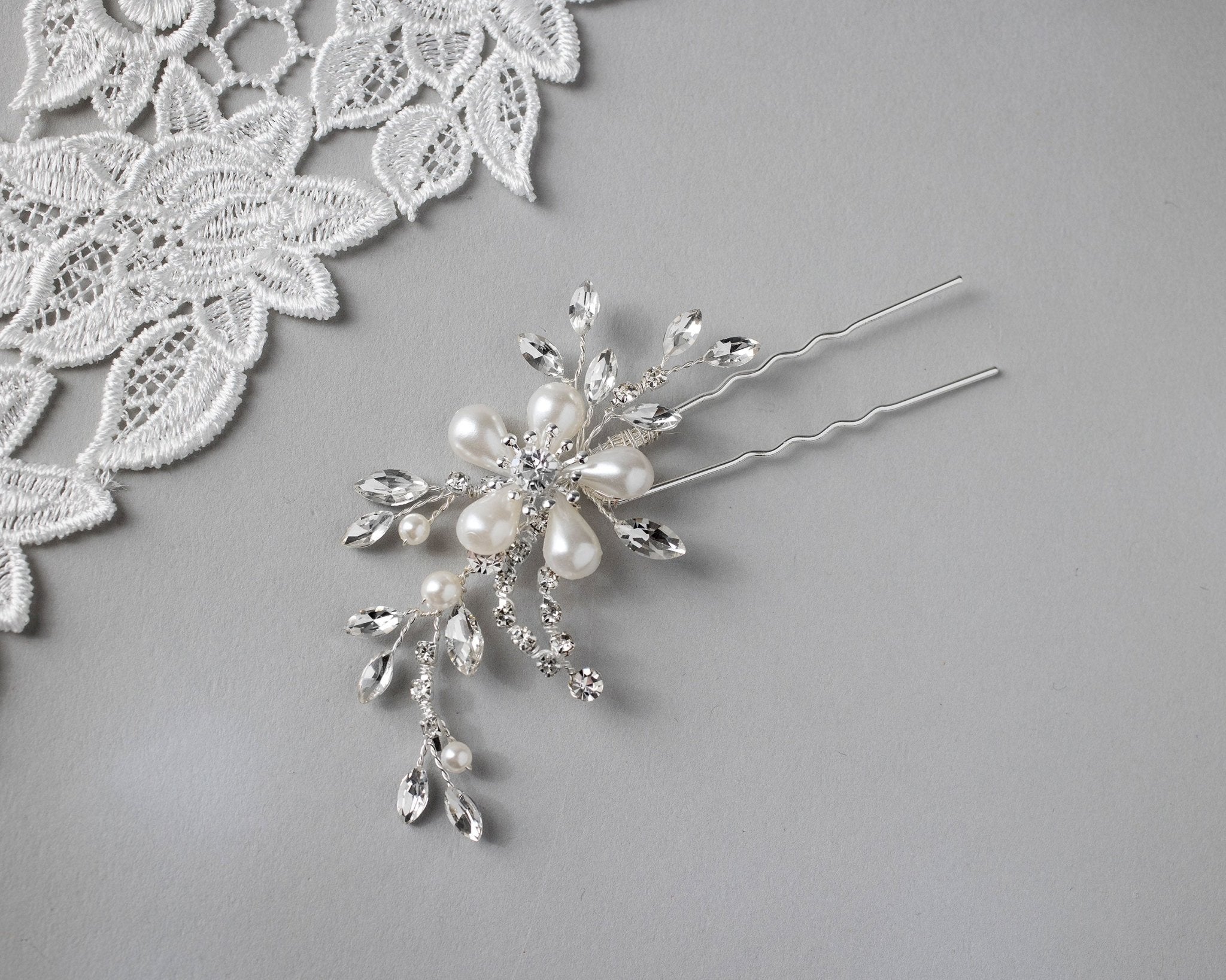 Teardrop Ivory Pearl Flower Hair Pin - Hair Pins - Cassandra Lynne