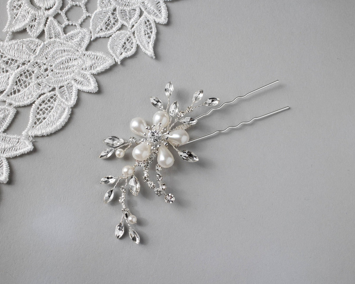 Teardrop Ivory Pearl Flower Hair Pin - Hair Pins - Cassandra Lynne