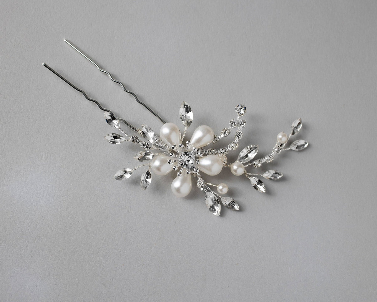 Teardrop Ivory Pearl Flower Hair Pin - Hair Pins - Cassandra Lynne