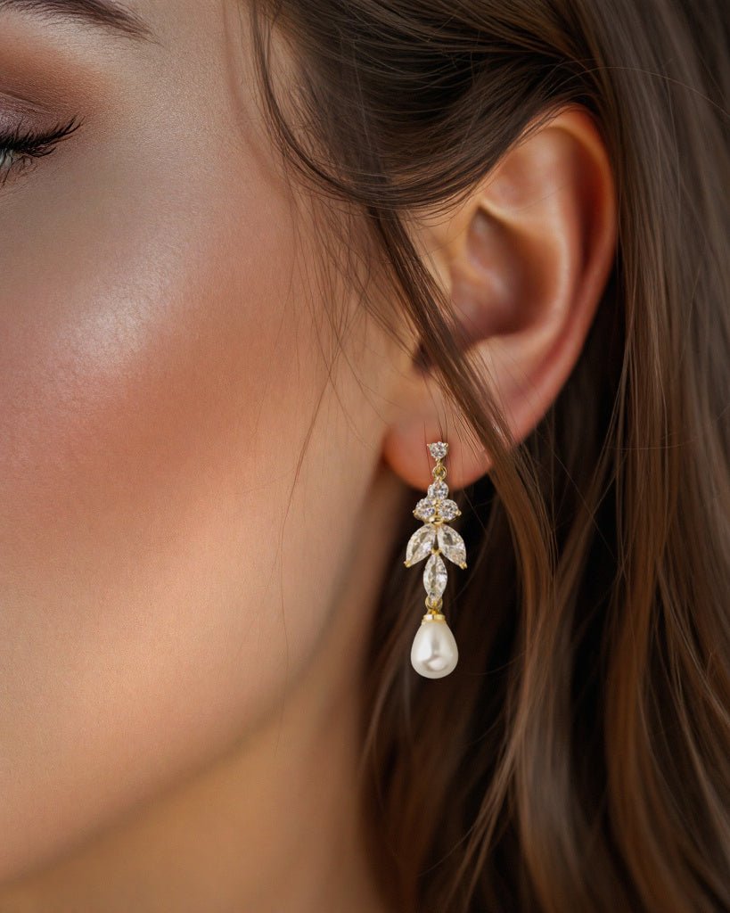 Teardrop Pearl CZ Earrings - Earrings - Cassandra Lynne