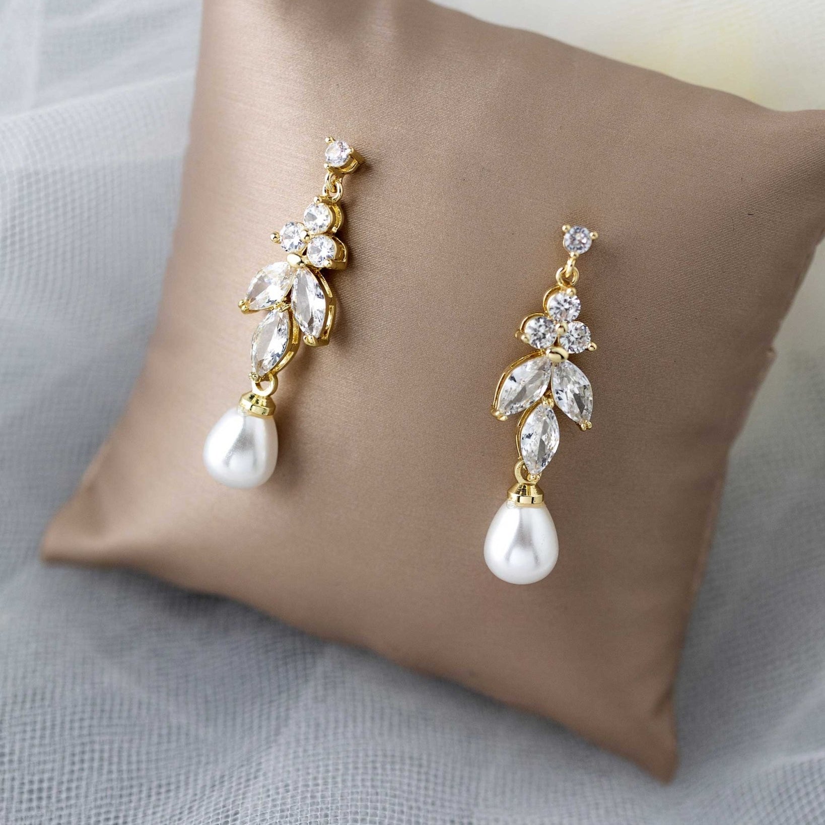 Teardrop Pearl CZ Earrings - Earrings - Cassandra Lynne