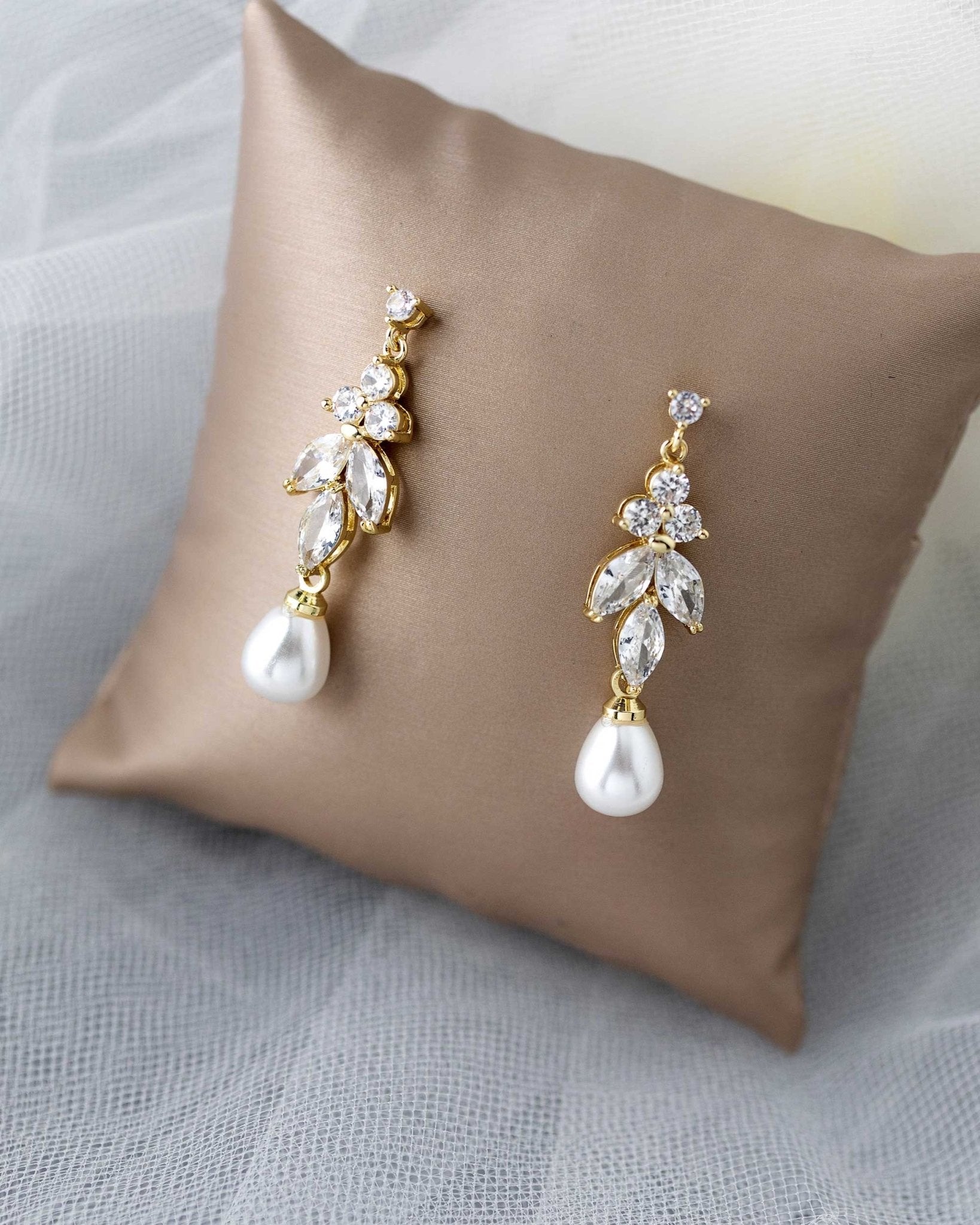 Teardrop Pearl CZ Earrings - Earrings - Cassandra Lynne