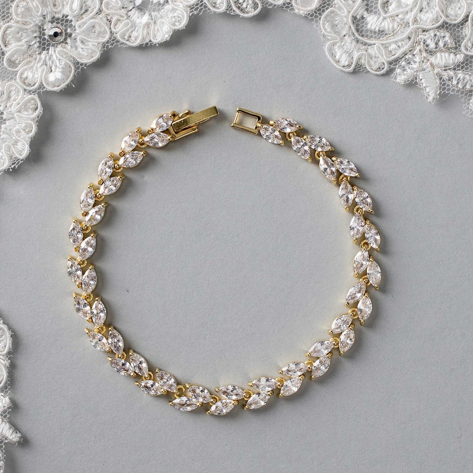 Tennis Bracelet of Marquise Leaf Jewels - Bracelet - Cassandra Lynne
