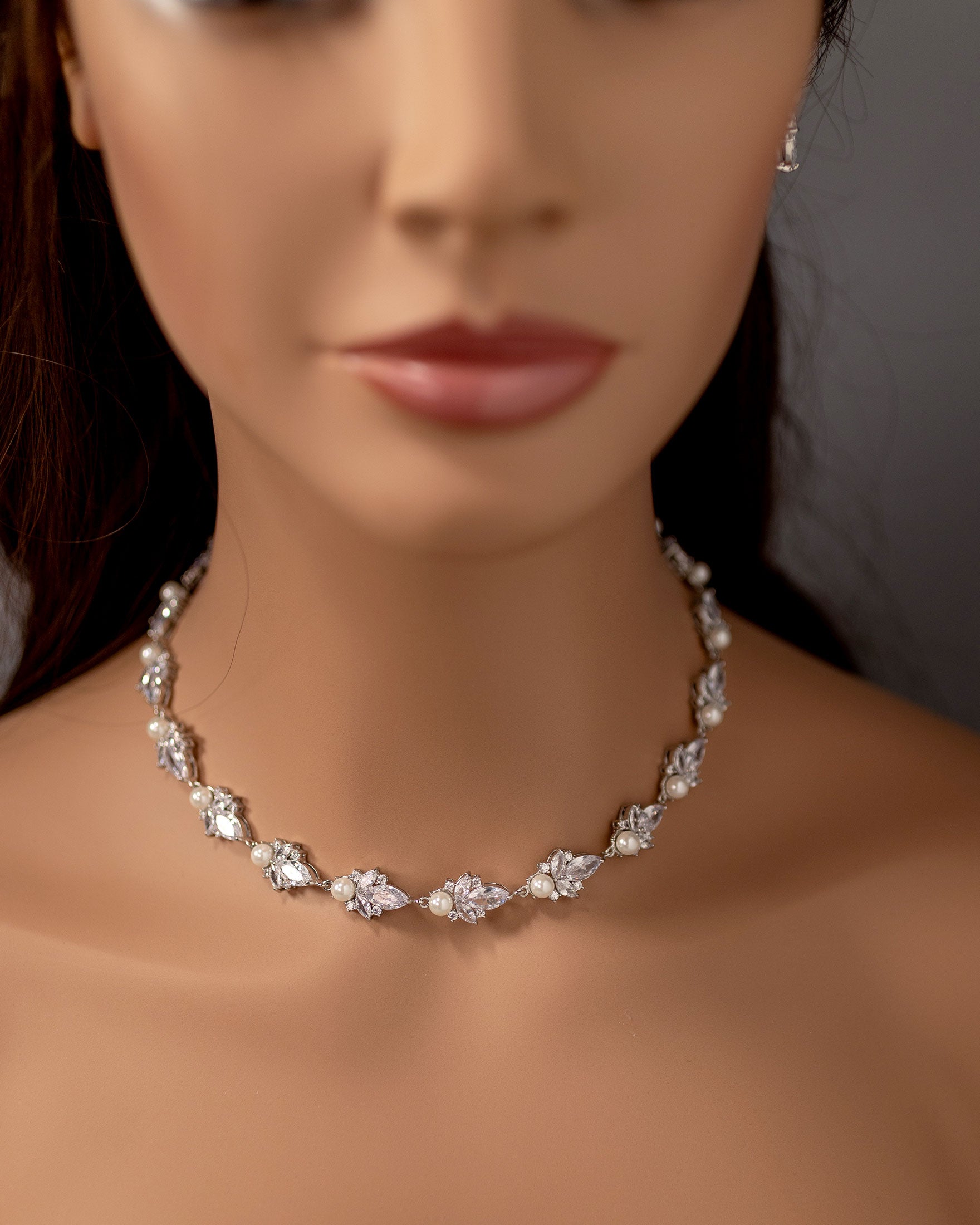Pearl and crystal necklace on a mannequin