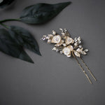Three Porcelain Flowers Wedding Hair Pin - Hair Pins - Cassandra Lynne
