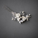 Three Porcelain Flowers Wedding Hair Pin - Hair Pins - Cassandra Lynne