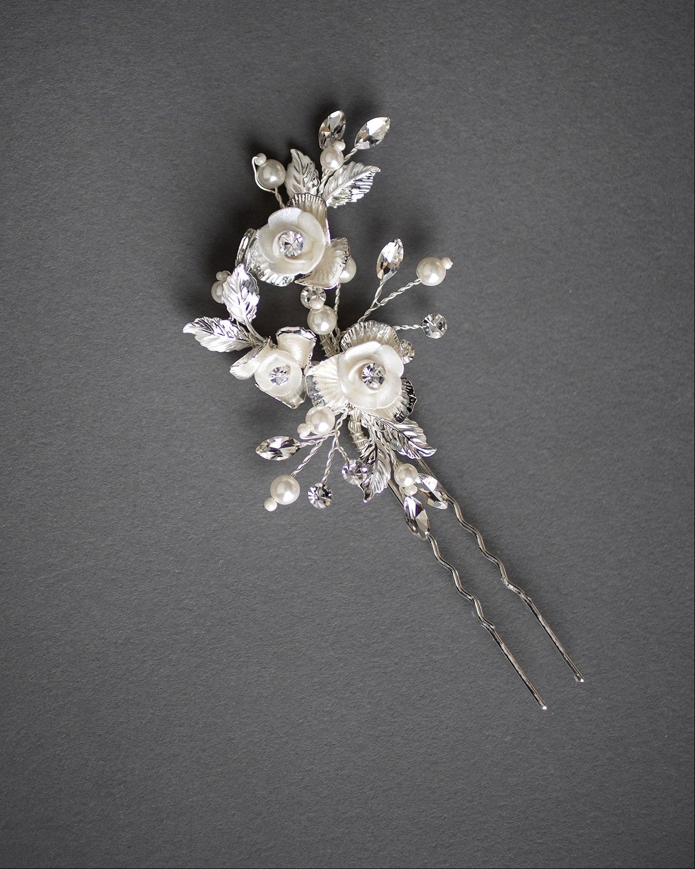 Three Porcelain Flowers Wedding Hair Pin - Hair Pins - Cassandra Lynne