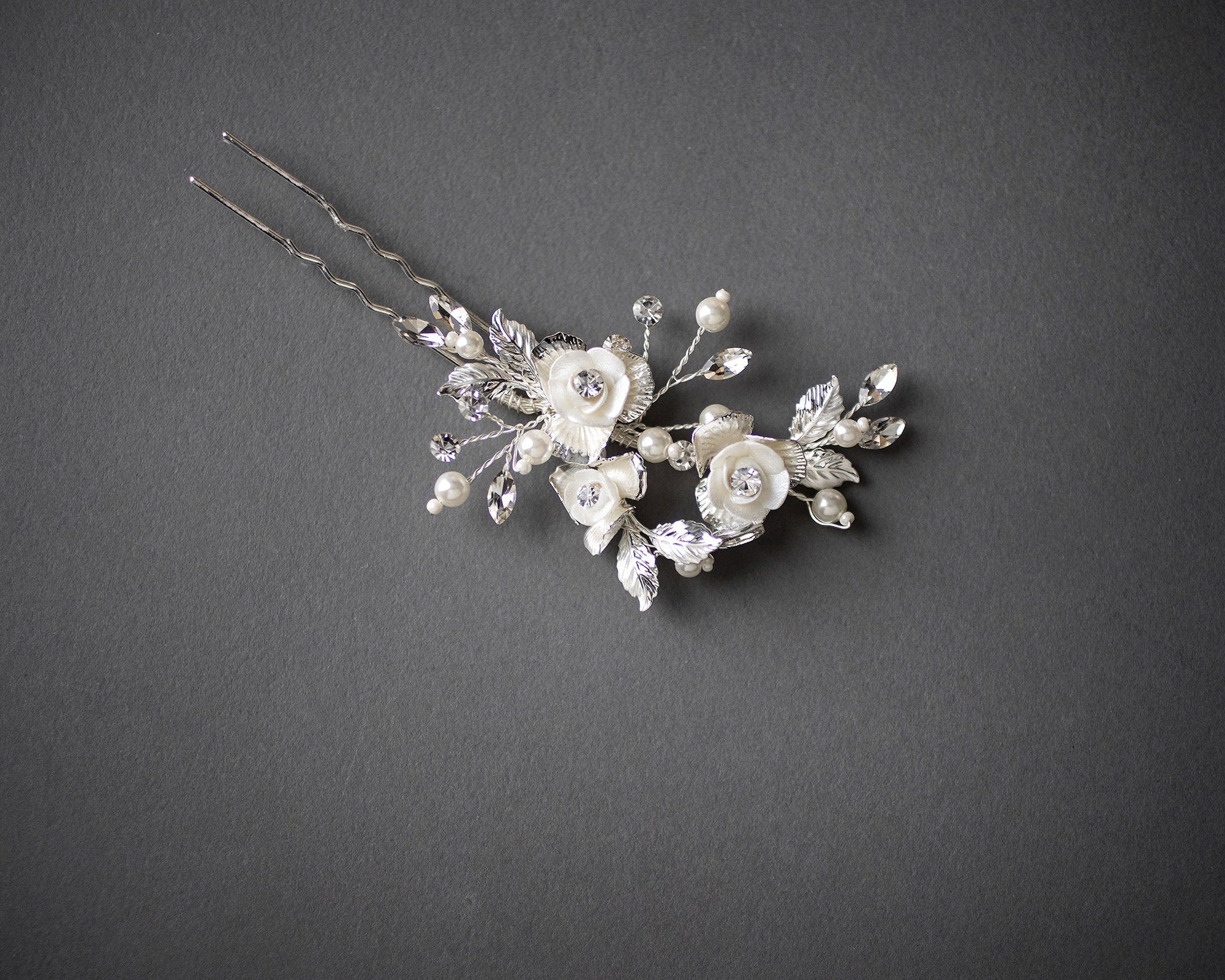 Three Porcelain Flowers Wedding Hair Pin - Hair Pins - Cassandra Lynne