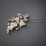 Three Porcelain Flowers Wedding Hair Pin - Hair Pins - Cassandra Lynne