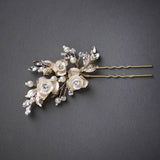 Three Porcelain Flowers Wedding Hair Pin - Hair Pins - Cassandra Lynne