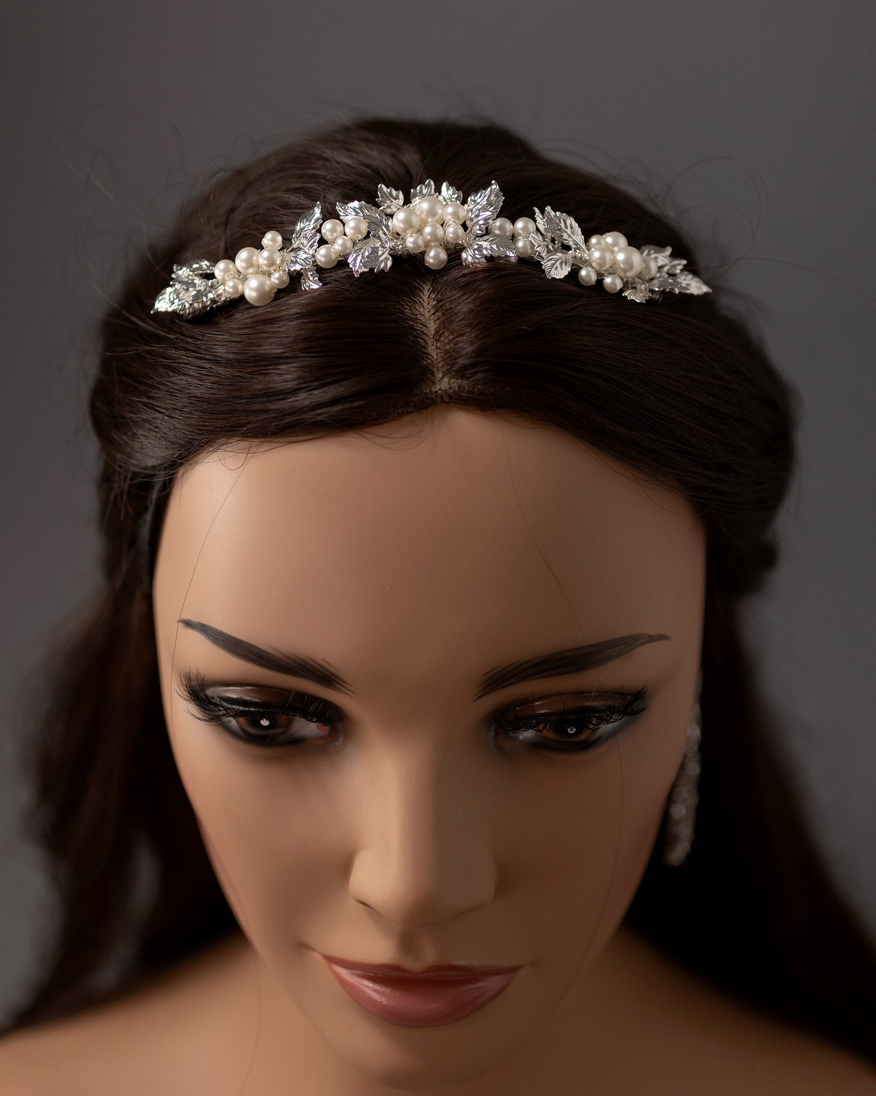 Tiara Comb of Ivory Pearls and Silver Leaves- Cassandra Lynne