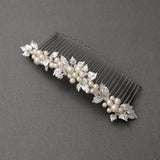 Tiara Comb of Ivory Pearls and Silver Leaves- Cassandra Lynne