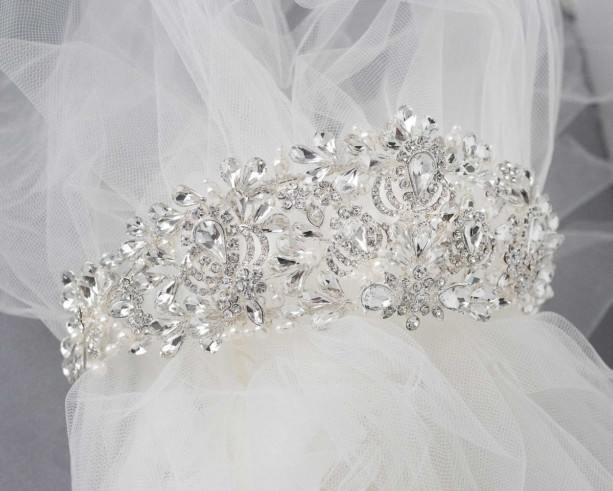 Royal Pearl and Teardrop Crystal Crown
