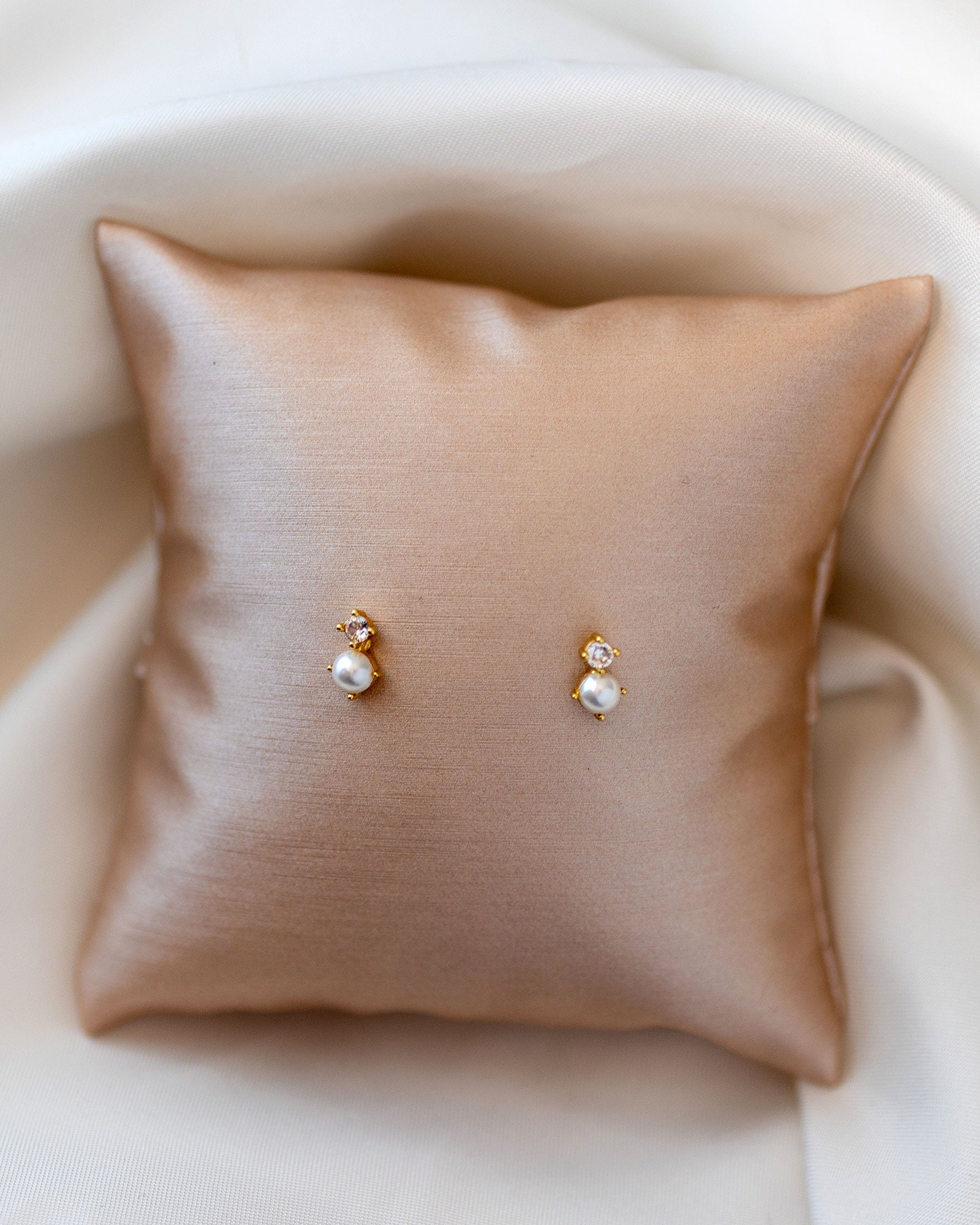 Tiny Pearl Stud and CZ Earrings Gold - Cassandra Lynne