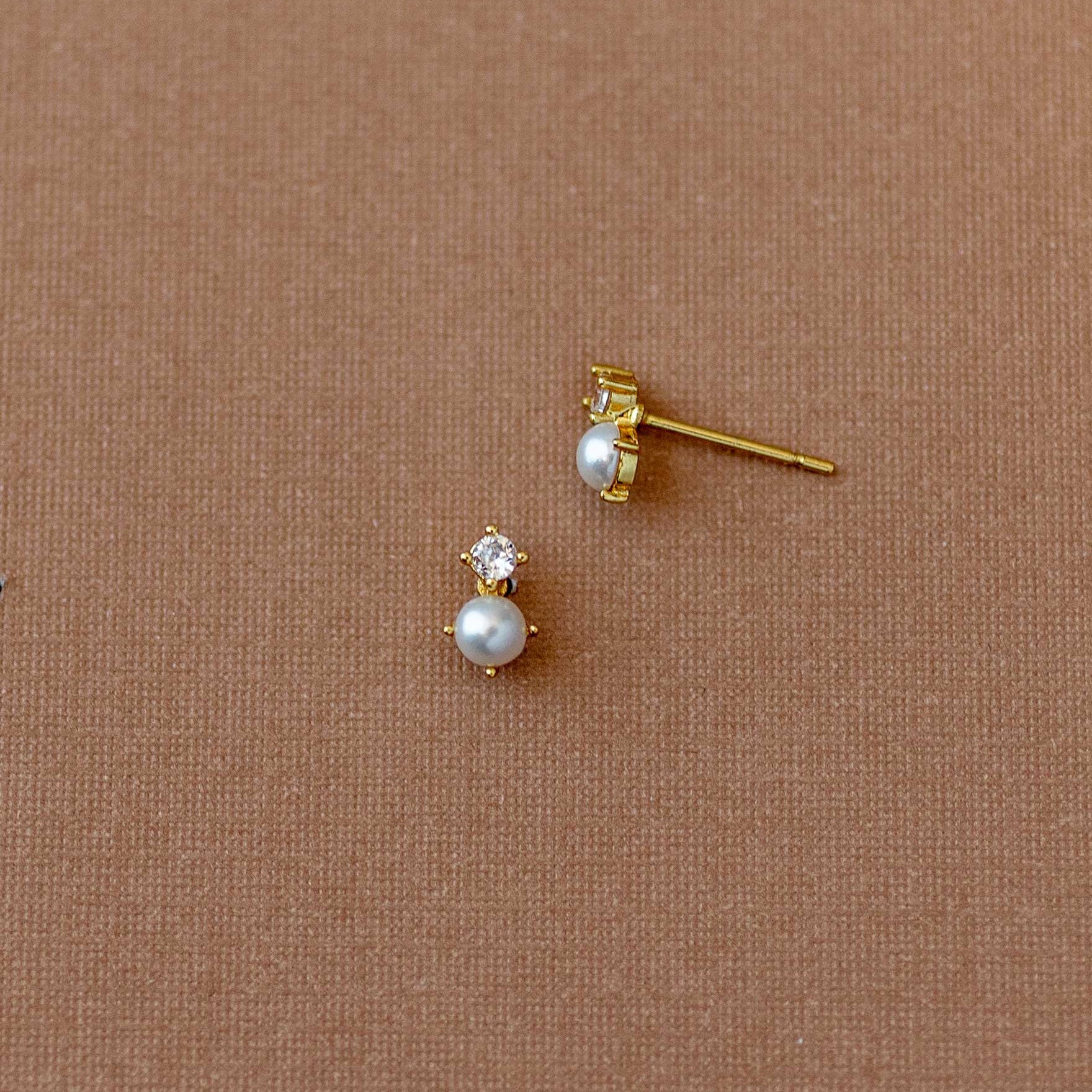 Tiny Pearl Stud and CZ Earrings Gold - Cassandra Lynne