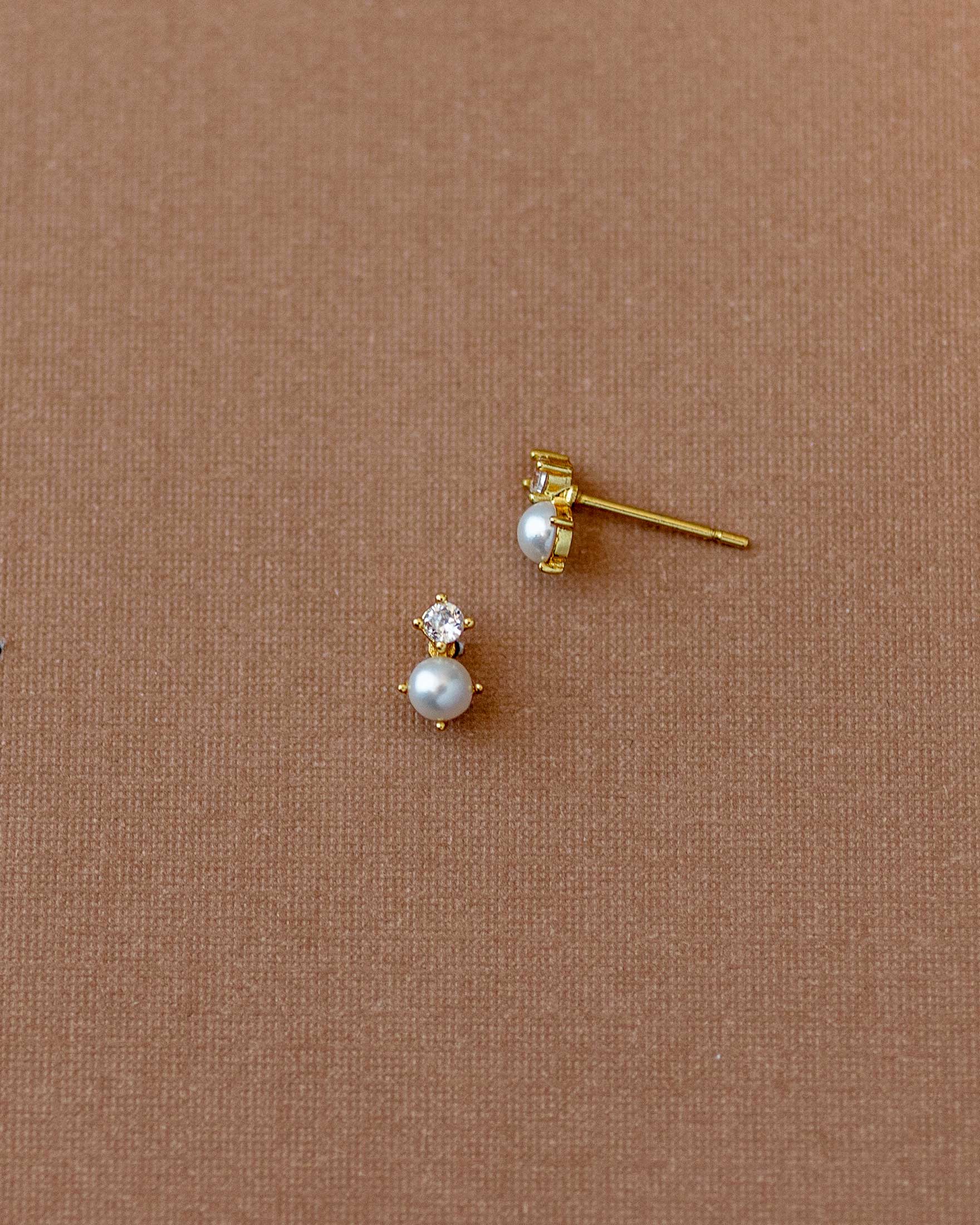 Tiny Pearl Stud and CZ Earrings Gold - Cassandra Lynne