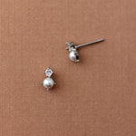 Tiny Pearl Stud and CZ Earrings Silver - Cassandra Lynne