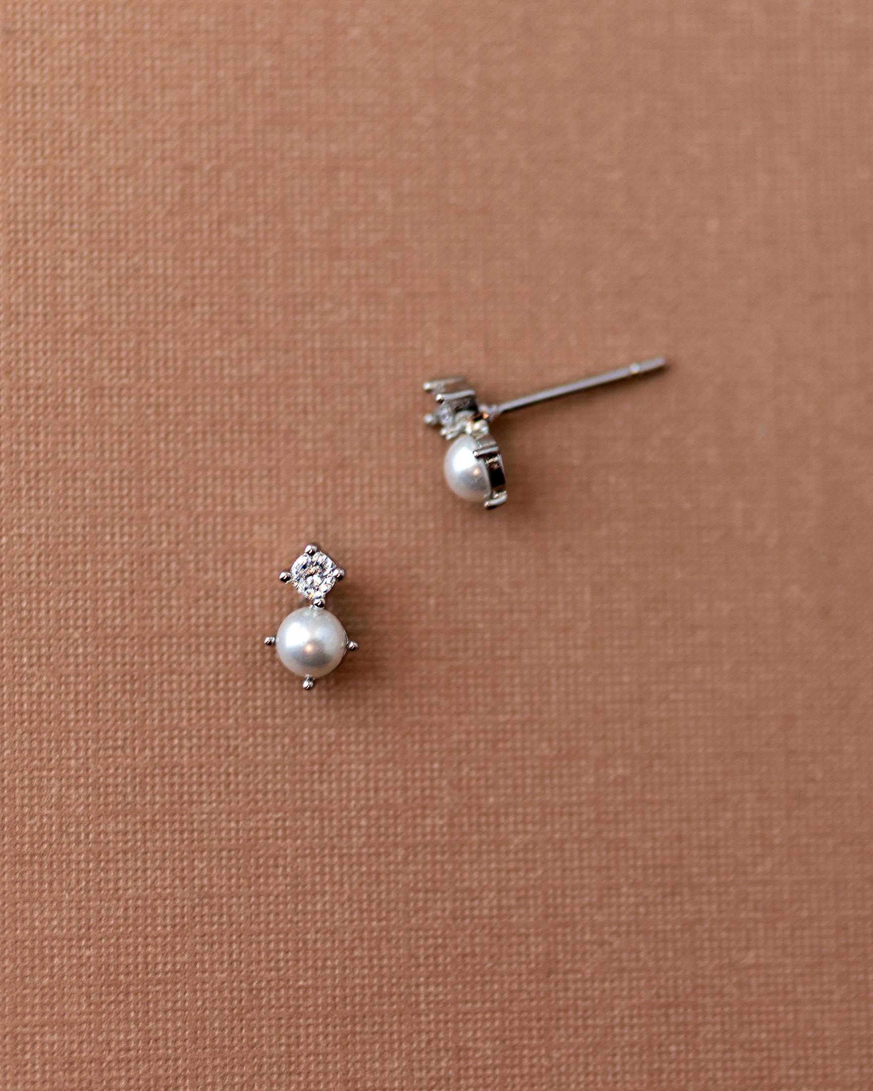 Tiny Pearl Stud and CZ Earrings Silver - Cassandra Lynne