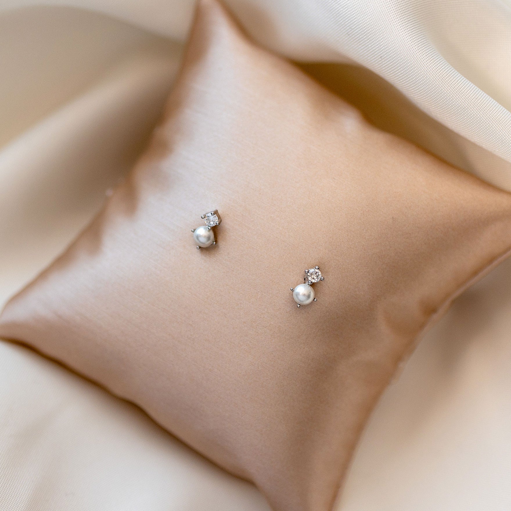 Tiny Pearl Stud and CZ Earrings Silver - Cassandra Lynne