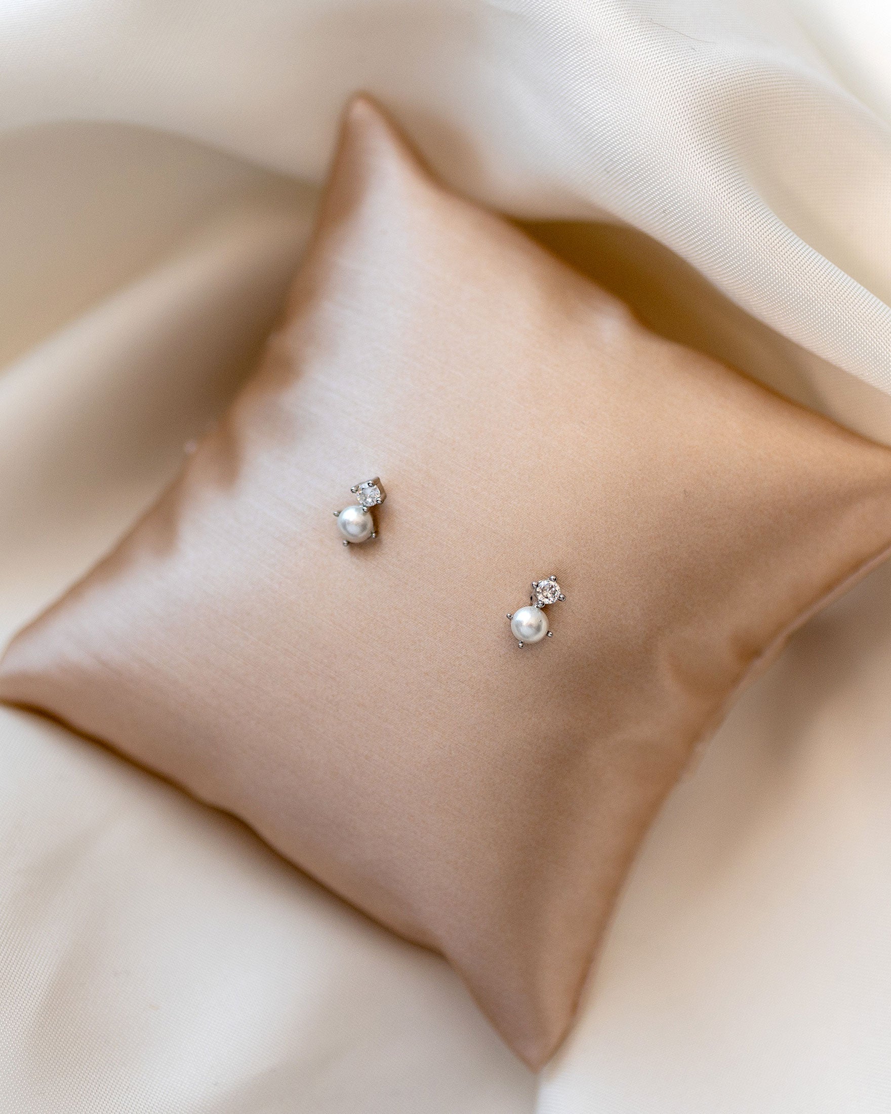 Tiny Pearl Stud and CZ Earrings Silver - Cassandra Lynne